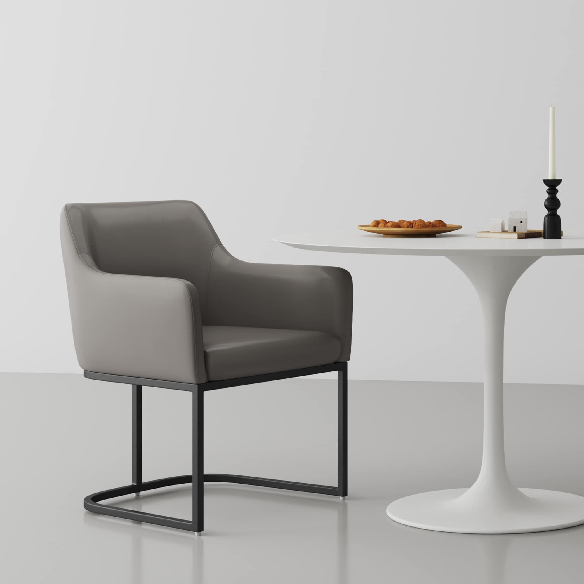 Manhattan Comfort DC056AR-GY Contemporary/Modern Faux Leather Upholstered Dining Arm Chair (Metal Frame)