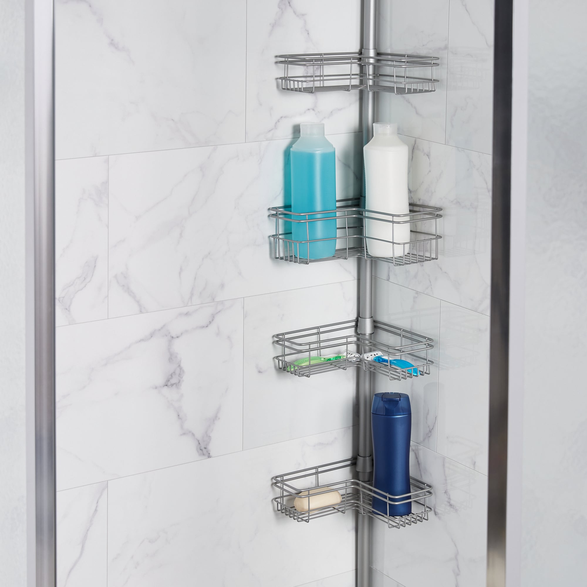 Zenith 97-in H Steel Nickel and Chrome Tension Pole Freestanding Shower  Caddy at