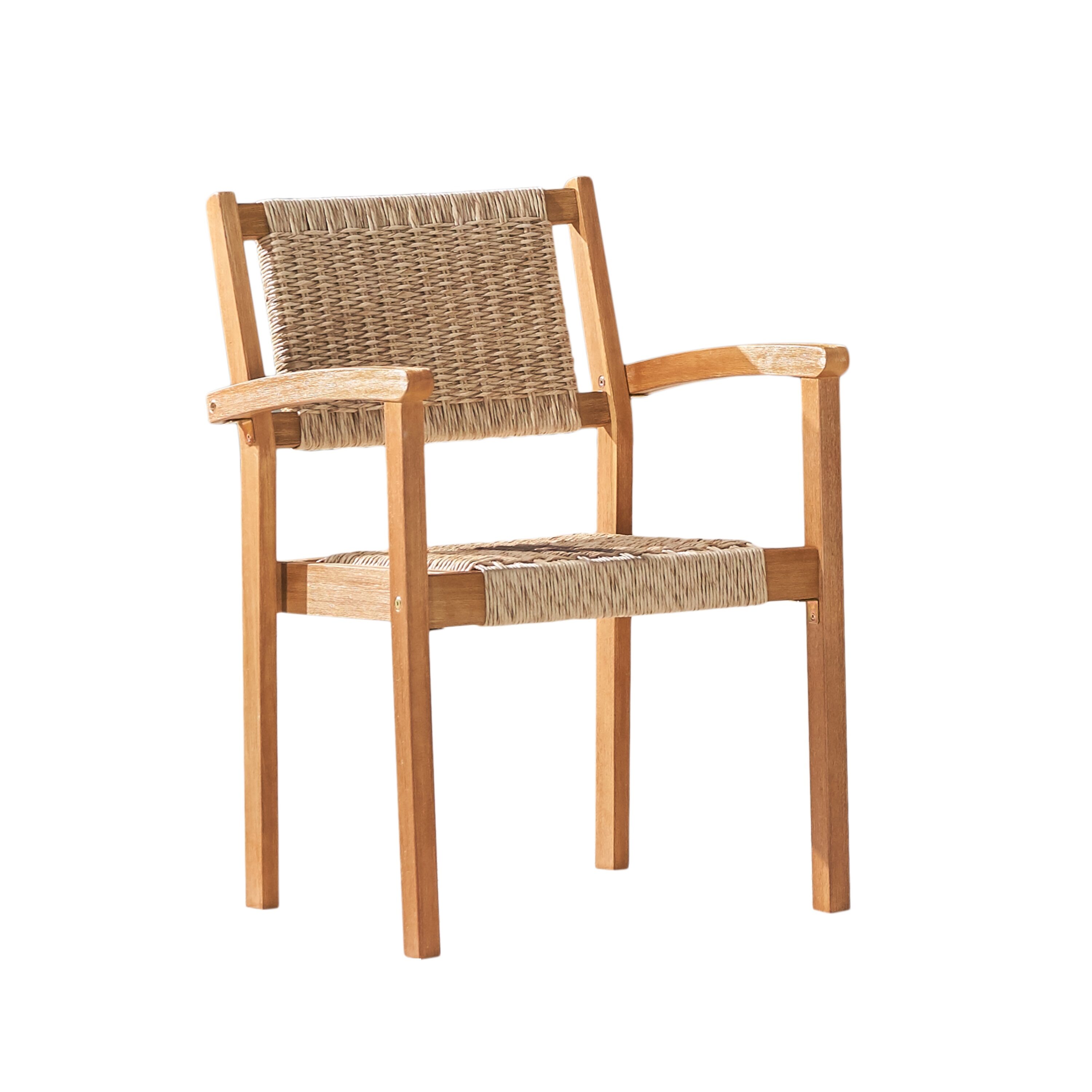 AZEN M1951 Ocean Set of 2 Woven Honey Wood Frame Stationary Dining Chair with Slat Seat