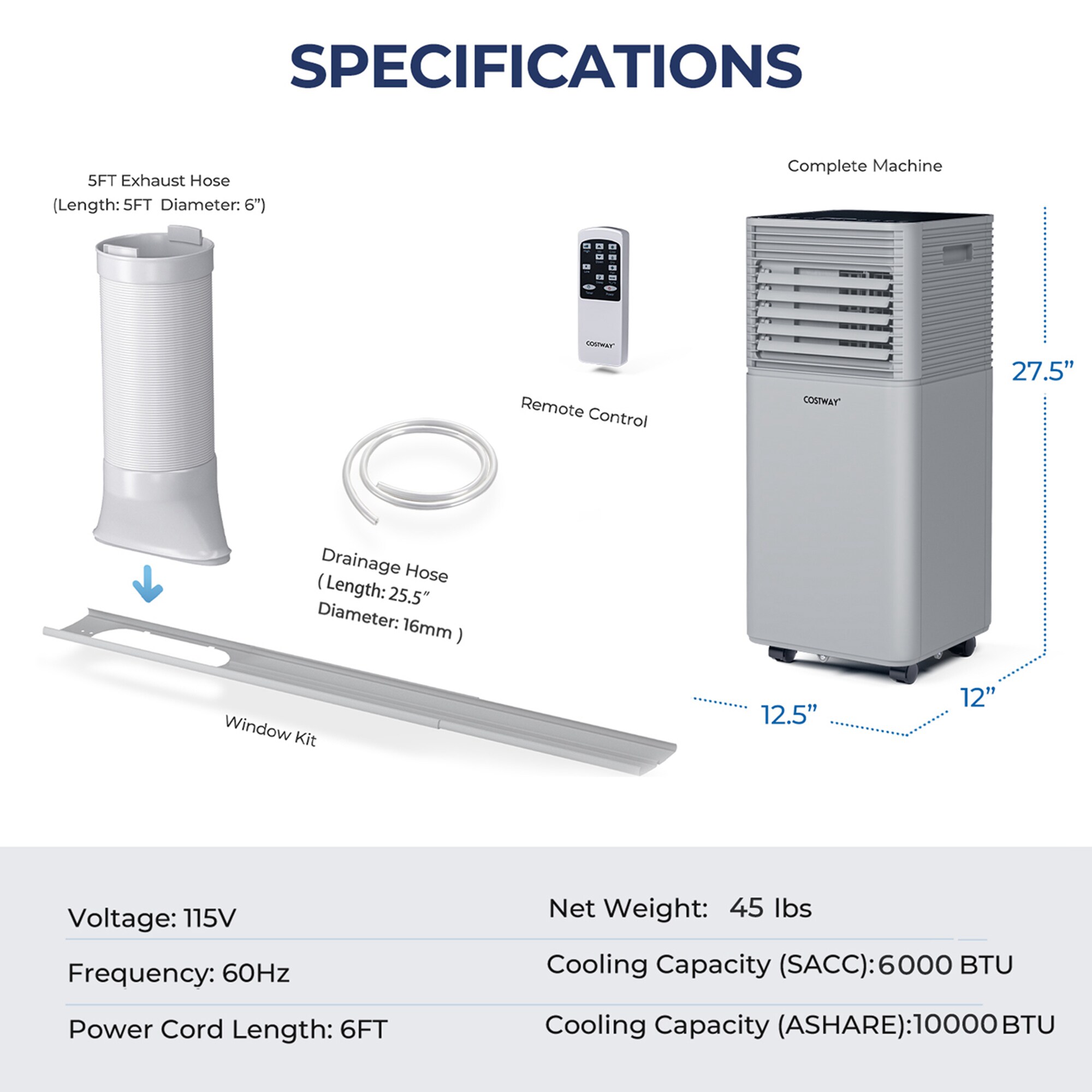 Costway 6000-BTU DOE (115-Volt) Gray Vented Portable Air Conditioner with Remote Cools 350-sq ft LWS00199 Sansujyuku sansujyuku.com