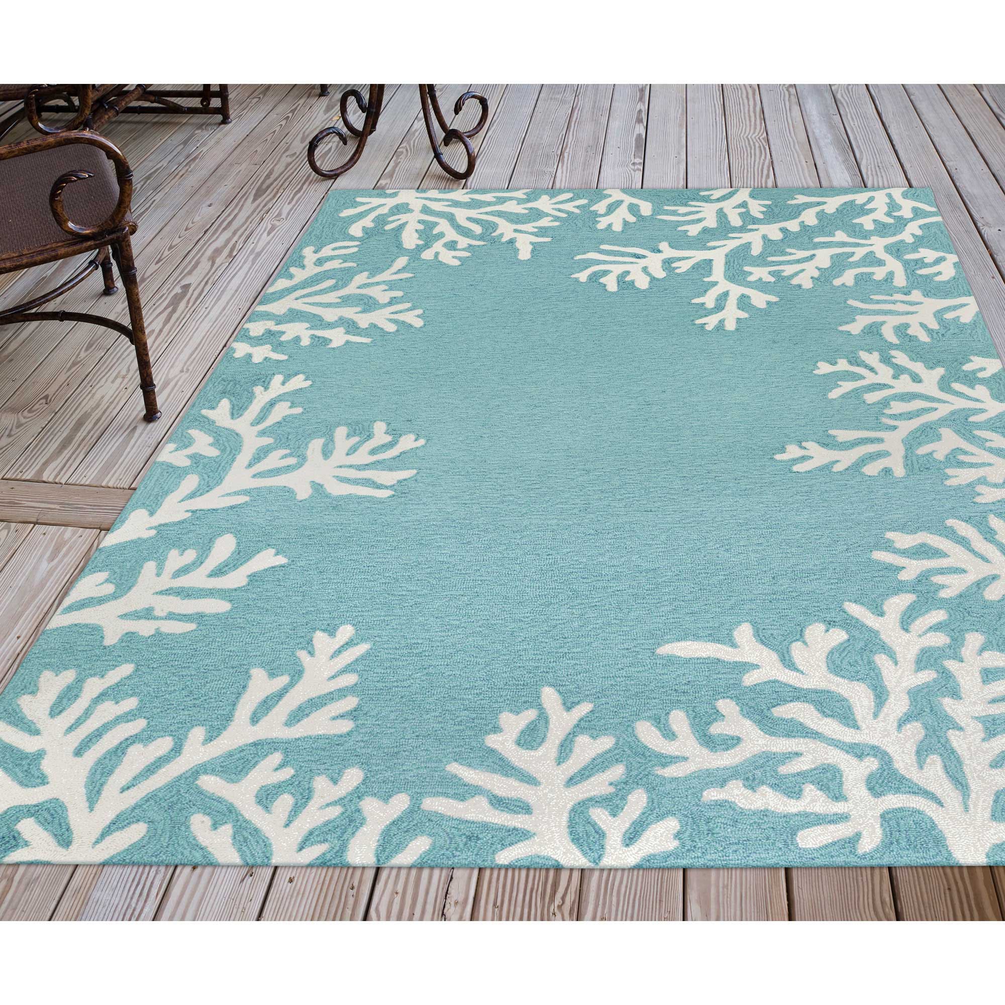 Liora Manne CAP81162004 Capri 8 x 12 (ft) Tufted Polyester Aqua Rectangular Indoor/Outdoor Border Coastal Area rug