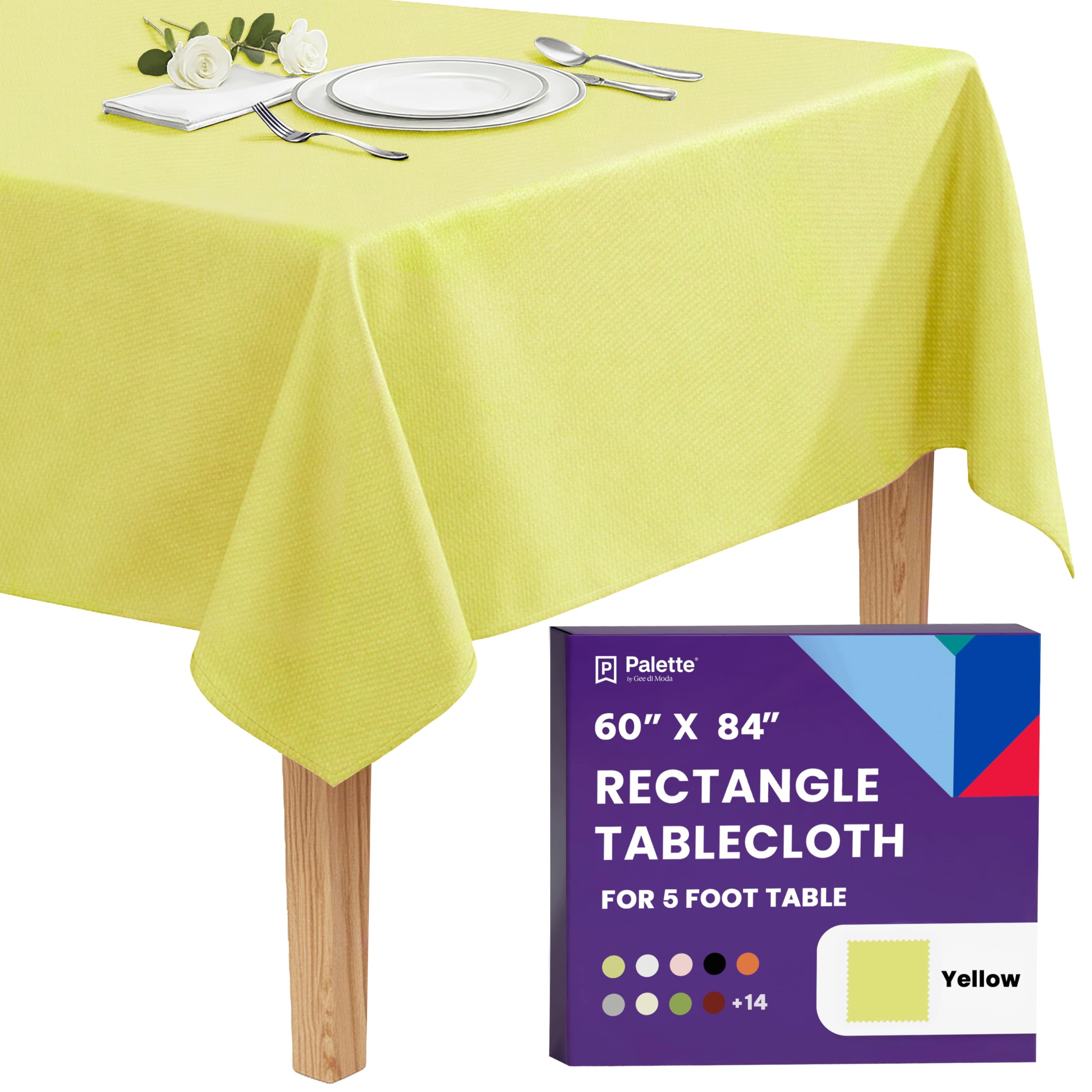 Gee Di Moda  Rectangle Tablecloth - 60 x 84 Inch Yellow Rectangle Table Cloth - Heavy Duty Washable Fabric - for Buffet Table Holiday Party Dinner Wedding and Baby Shower