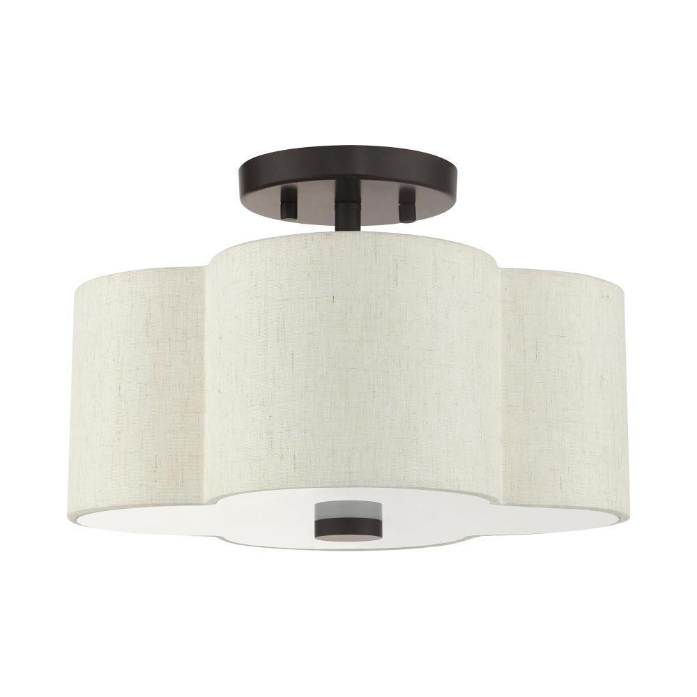English Bronze Quatrefoil Semi-Flush Mount Ceiling Light