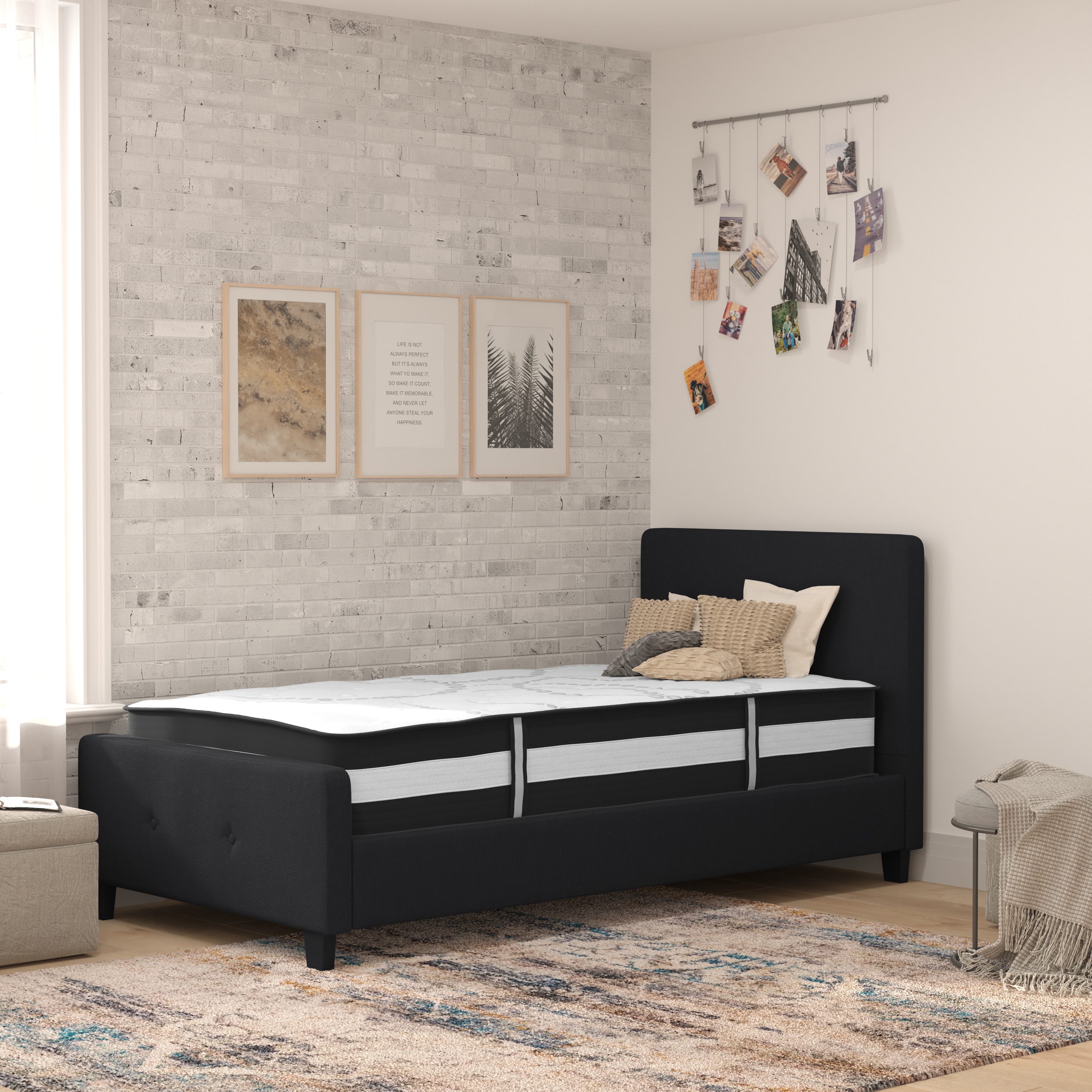 Flash Furniture 889142254553 Tribeca Black Twin Upholstered Platform Bed