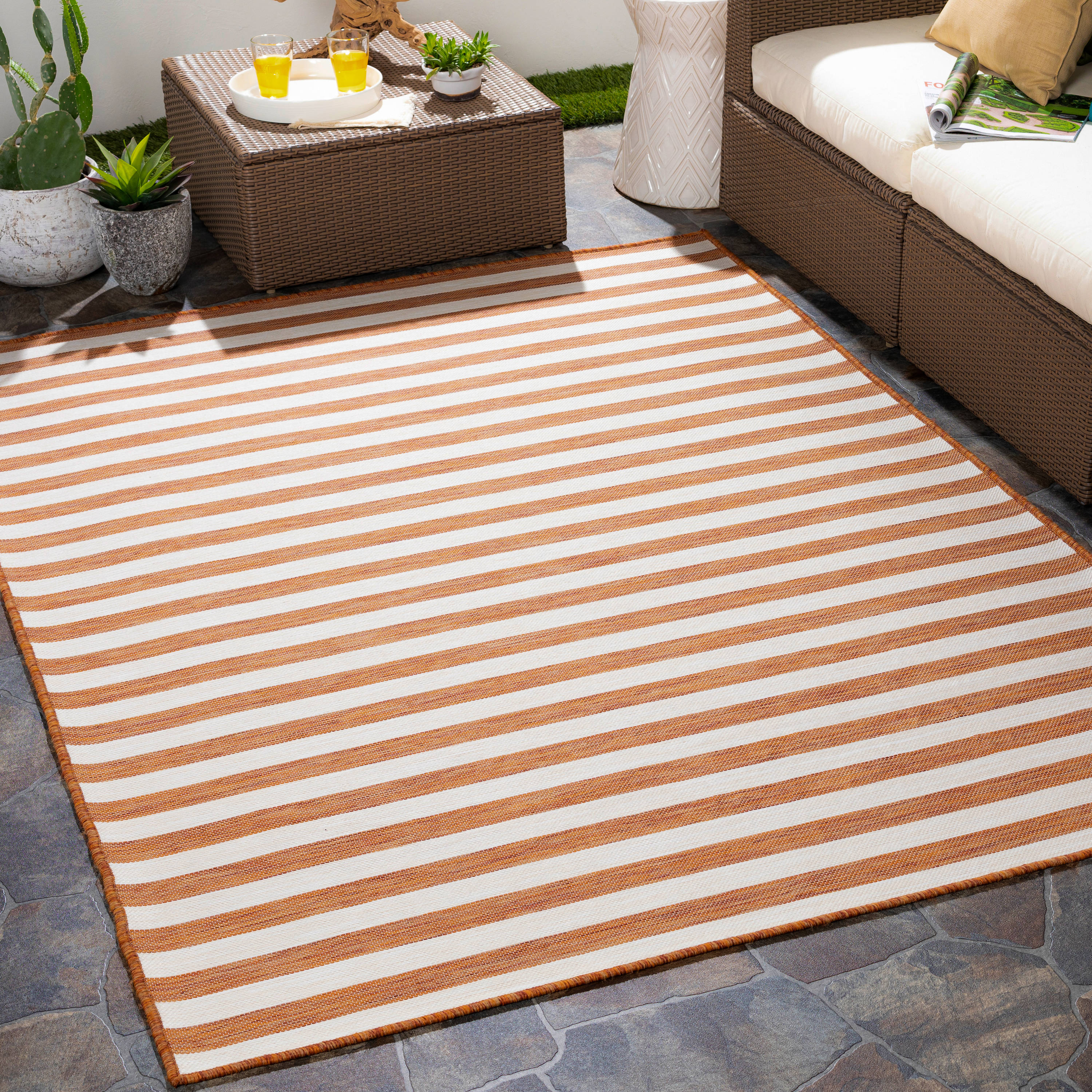 Surya PSA2380-5373 Pasadena 5 x 7 (ft) Polypropylene Rust Rectangular Indoor/Outdoor Stripe Global Area rug