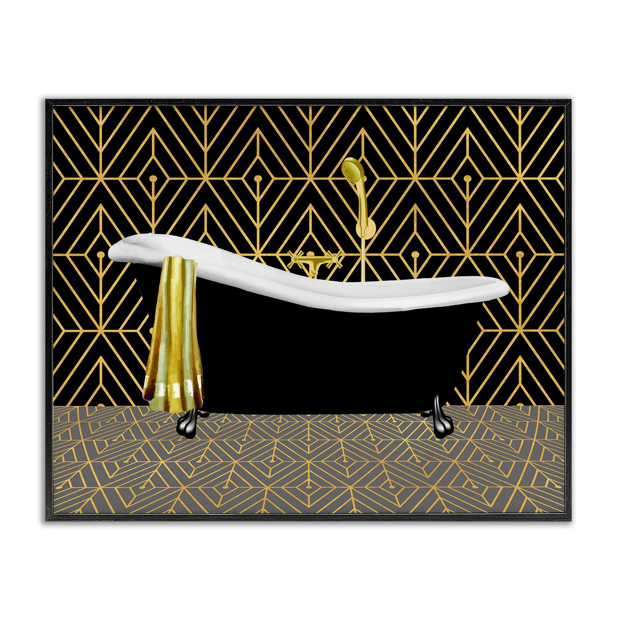 Stupell Industries BT-957-FR-11X14 Deco Patterned Bathtub Black Framed Giclee Art By Conrad Knutsen 14 x 11