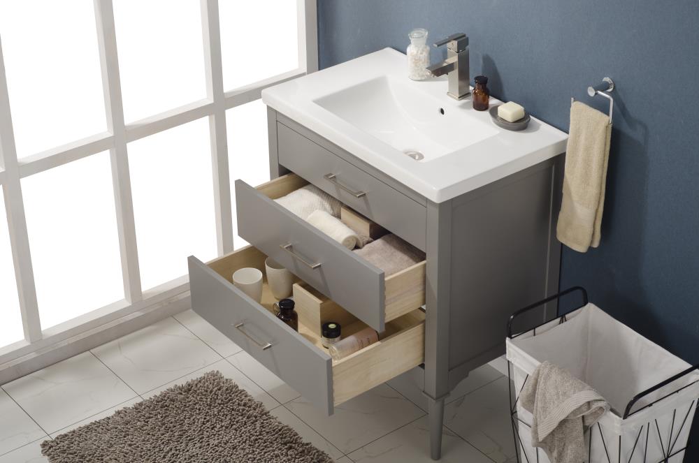 Design Element Mason 30-in Gray Single sink Bathroom Vanity with White Porcelain Top