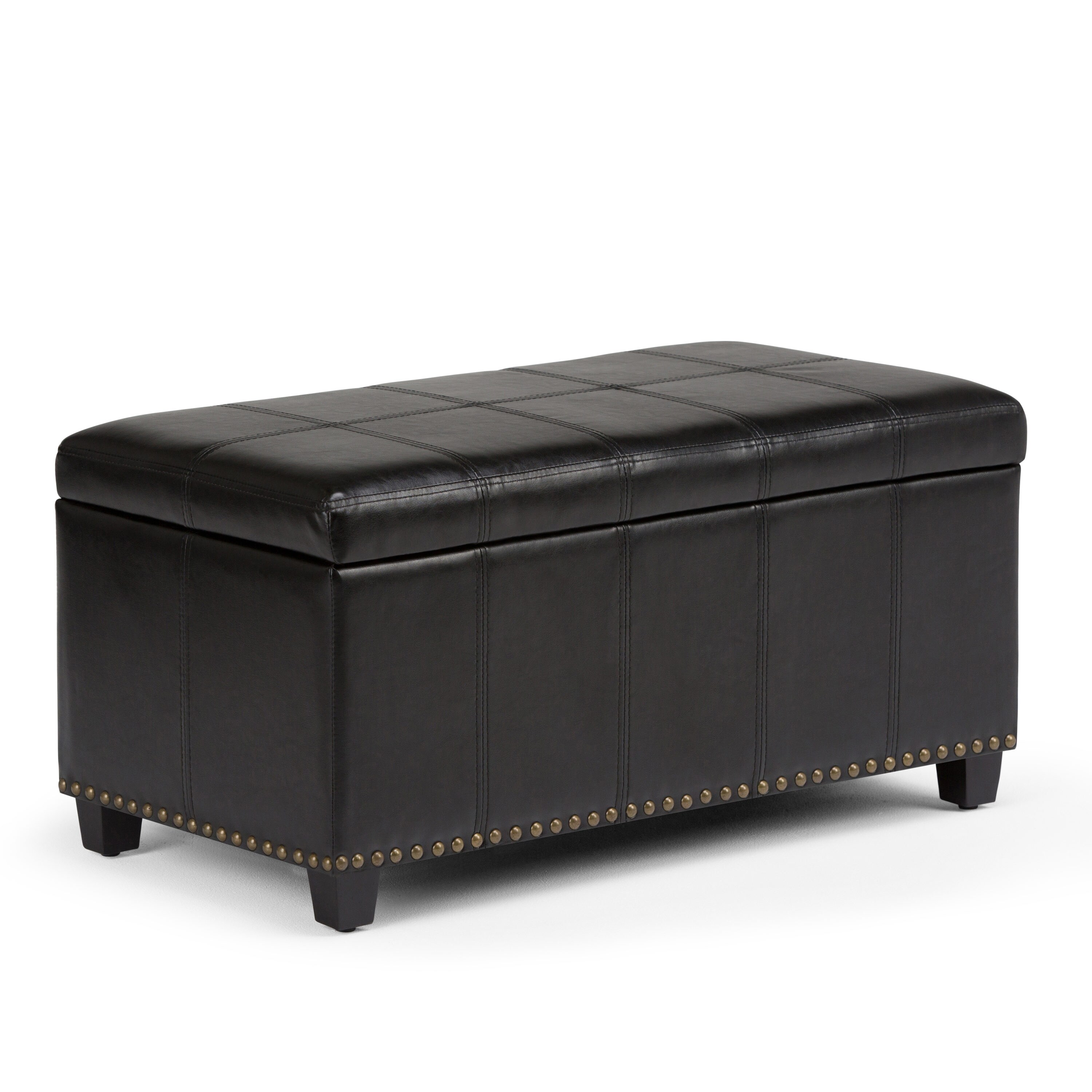 Simpli Home AXCOT-257-BL Amelia Casual Midnight Black Faux leather Storage Ottoman