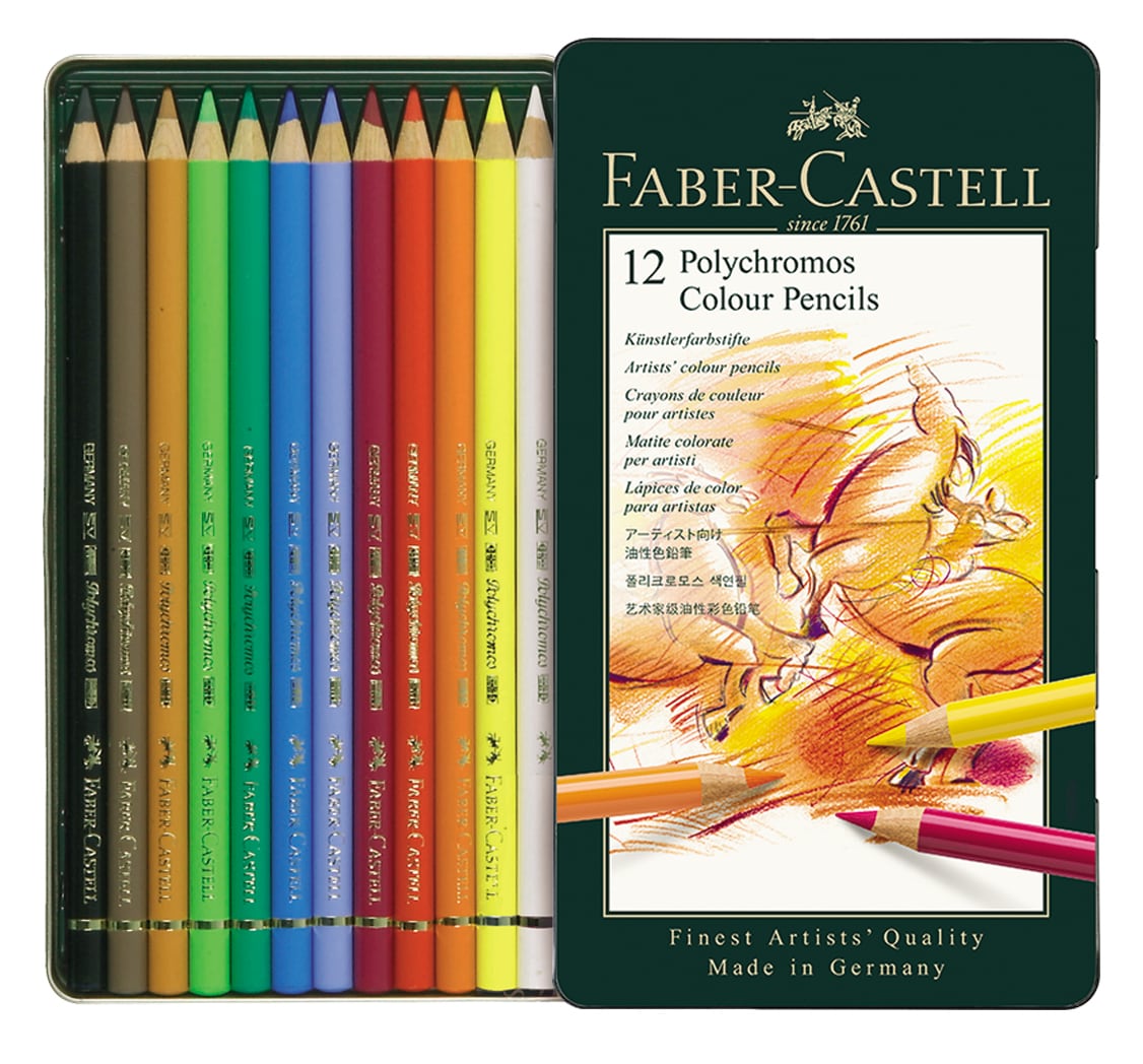 High Quality Faber Castell Classic 12 Colour Pencils Metal Tin Artist