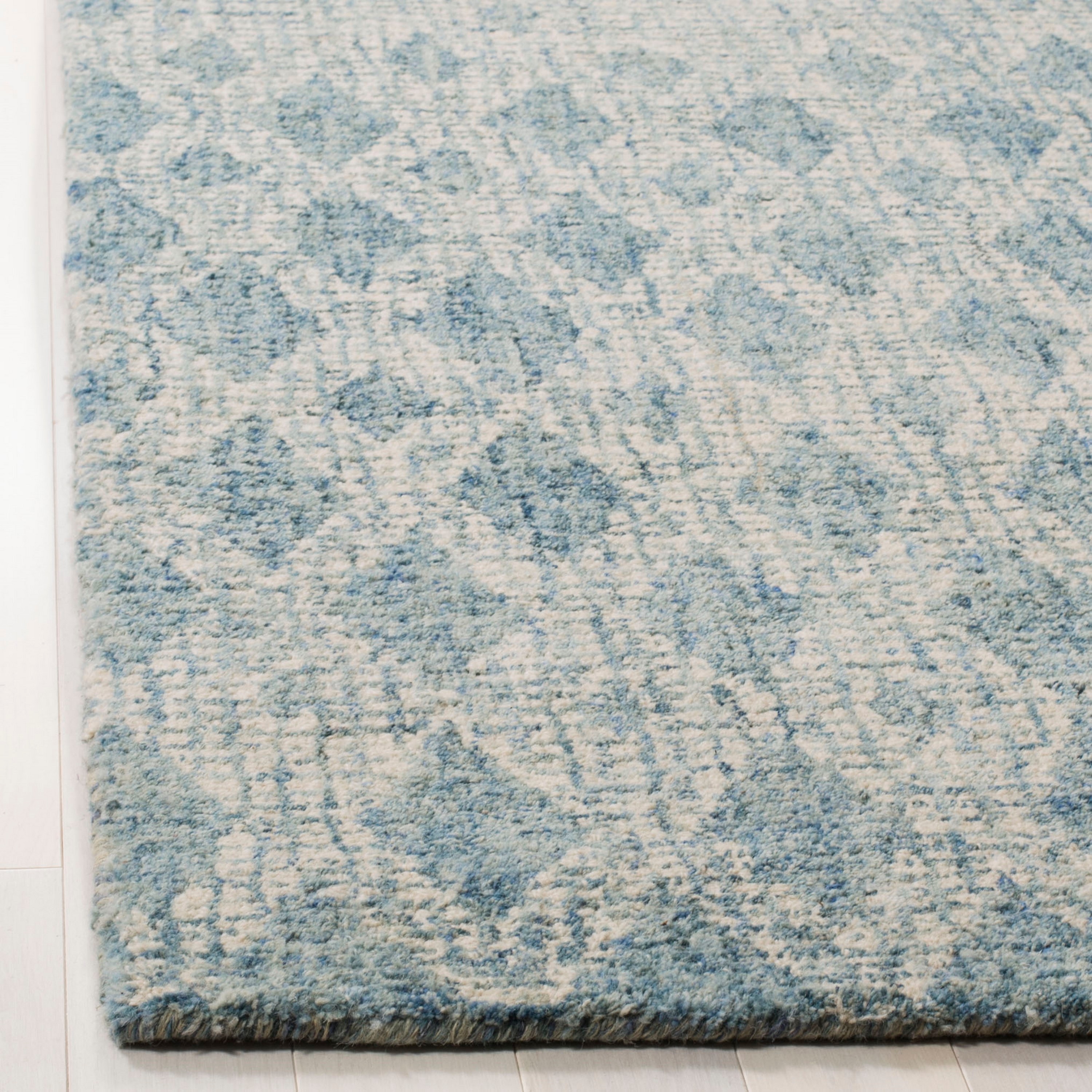 Handmade Blue Wool Abstract Tufted Square Area Rug 6'x6'