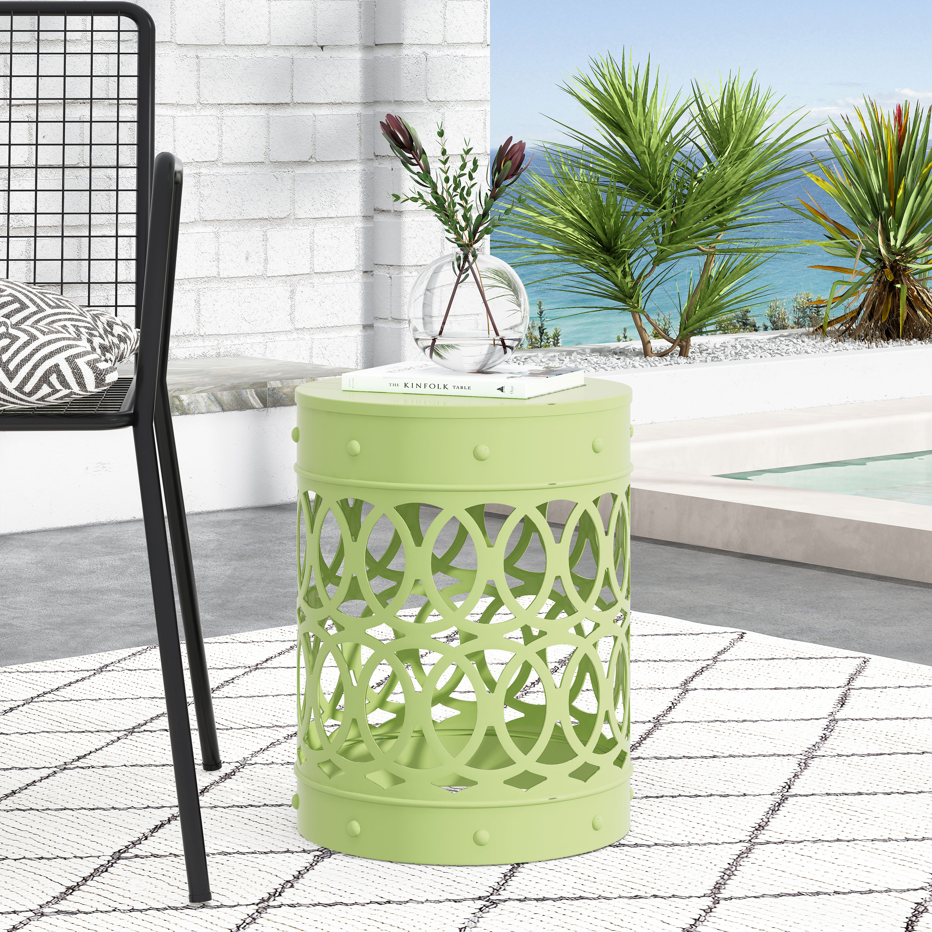 RITSU Red Metal Iron Outdoor Patio Side Table with No Assembly Required for Patio Deck Garden Backyard Balcony Porch Poolside Outdoor Dining and