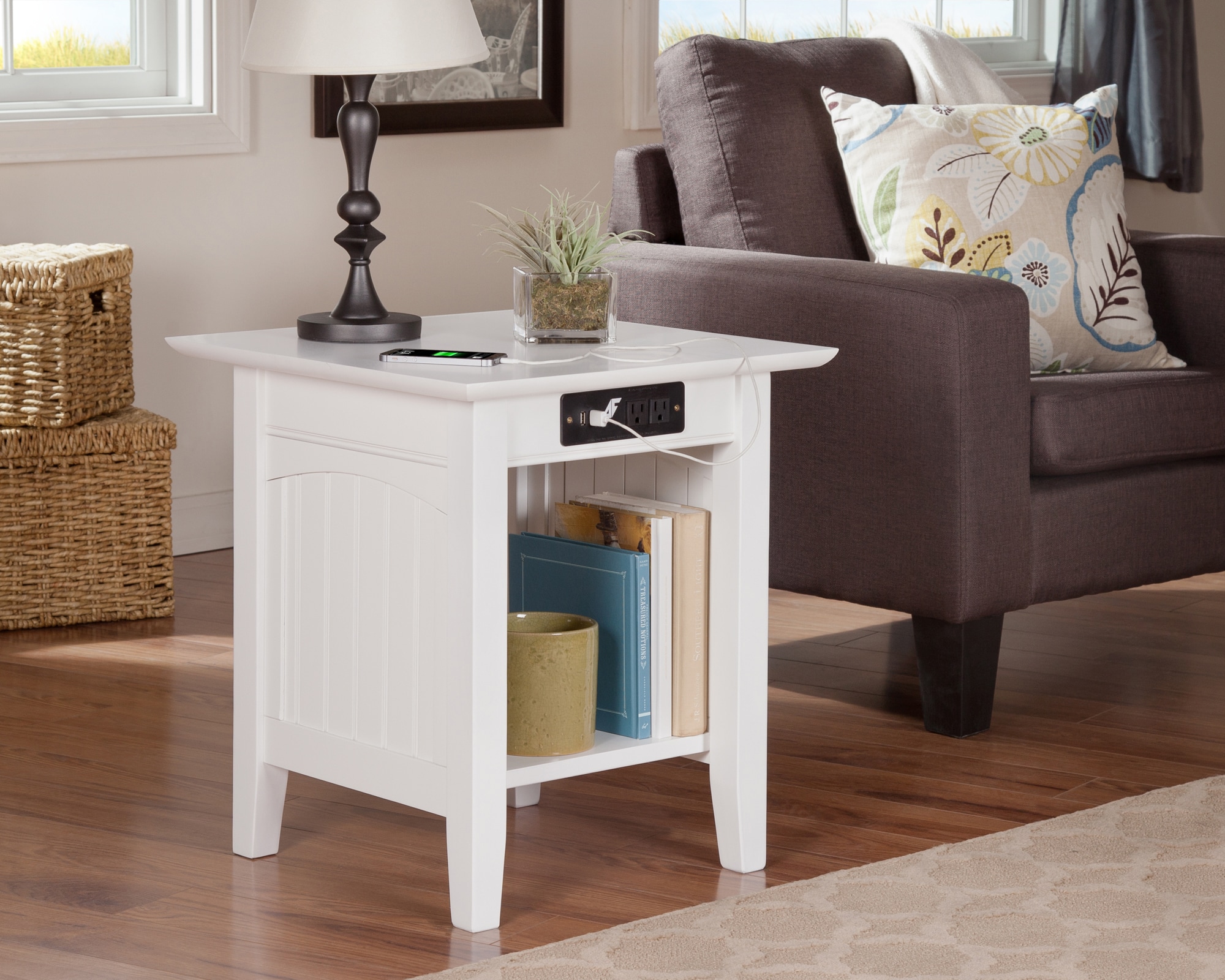 AFI Furnishings AH14312 Nantucket 20-in W x 22-in H White Wood Square Coastal End Table with Storage Assembly Required