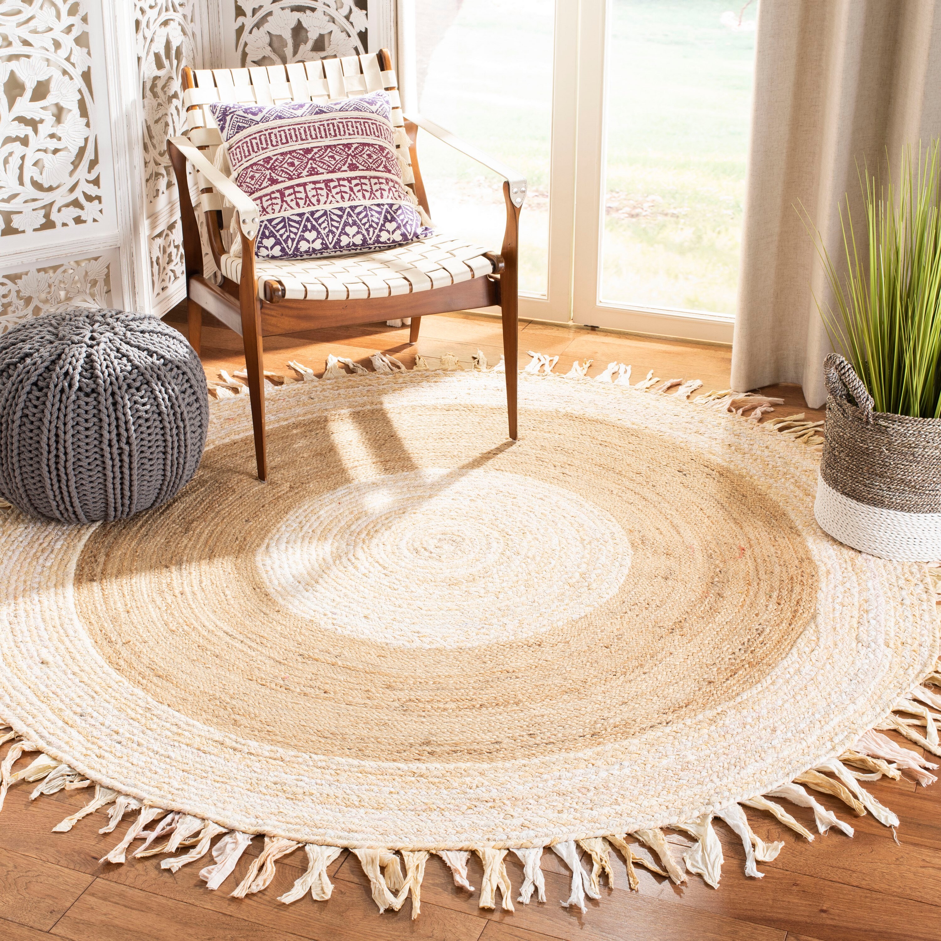 Safavieh Cape Cod Lowell 6 x 6 Jute Beige/Natural Round Indoor Border ...