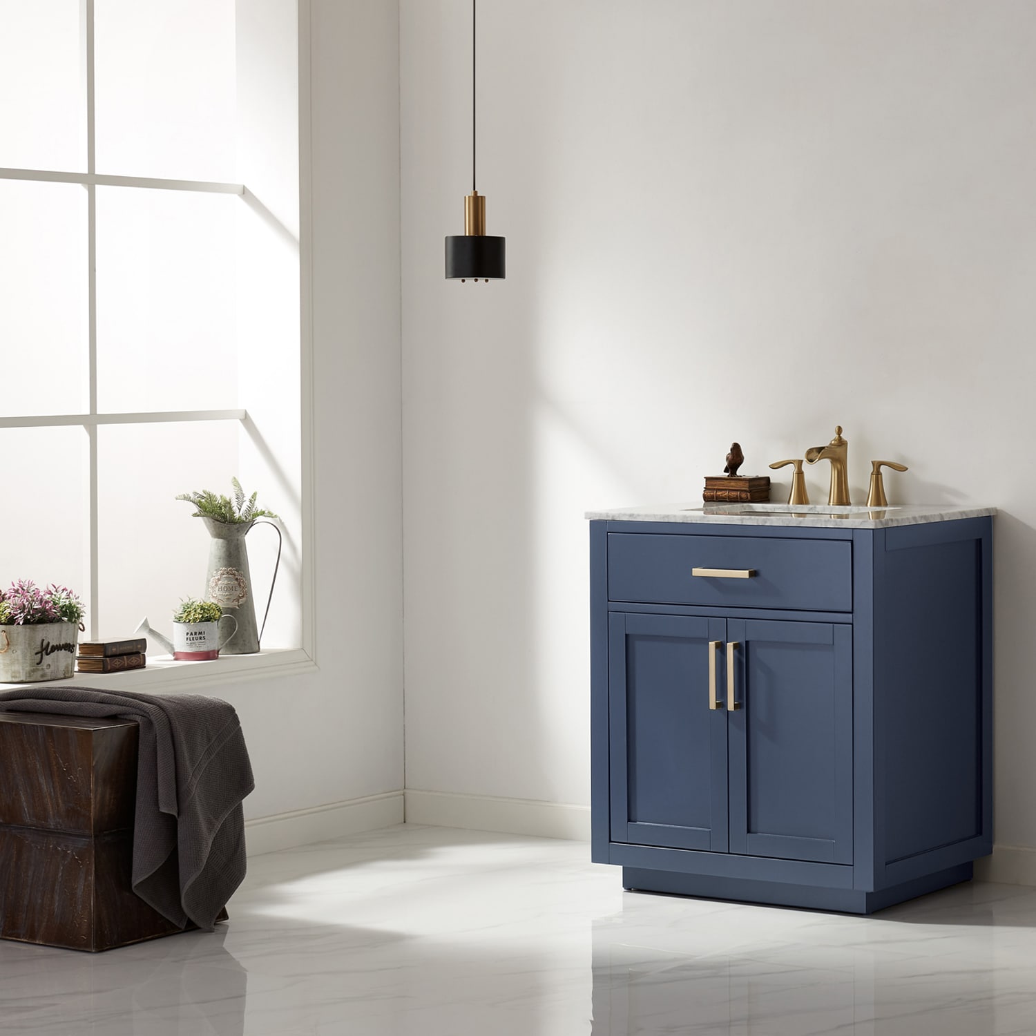 Royal Blue 30" Single Vanity with Carrara Marble Top