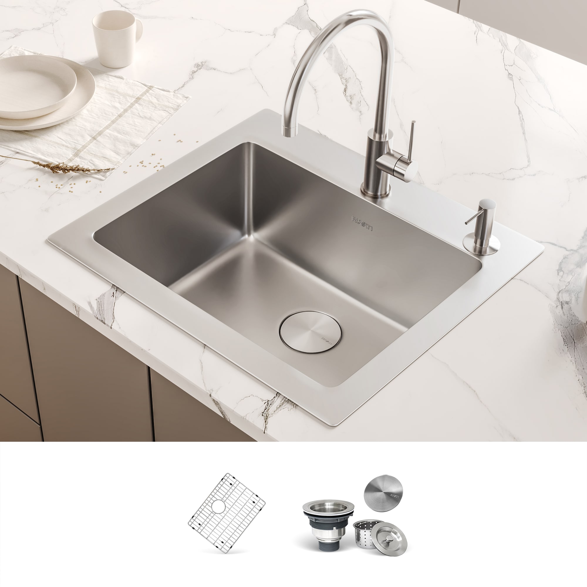Ruvati RVM5025 Modena Drop-in 25-Inches x 22-Inches Stainless steel Single bowl 2-Hole 16 -Gauge Kitchen Sink