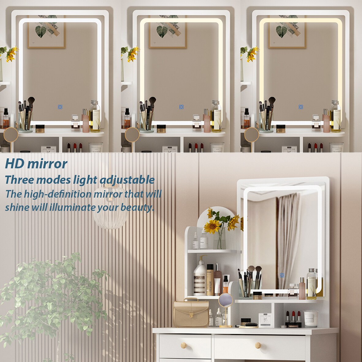 FUFU&GAGA Vanity Set with Stool and Mirror, Light in the Makeup ...