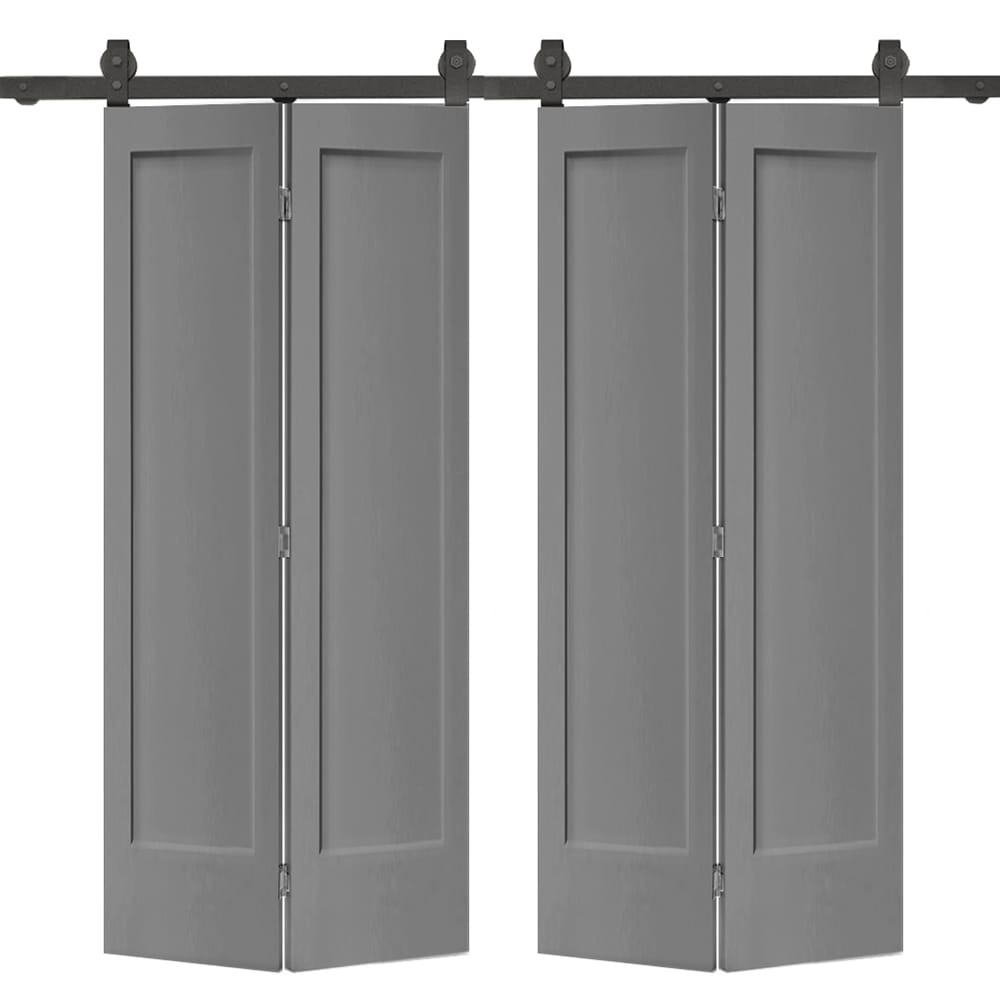 CALHOME 1905-4T+1P-36SG(2 72-in x 80-in Light Gray Prefinished Mirror/Panel MDF Hollow core Double bifold Barn Door (Hardware Included)
