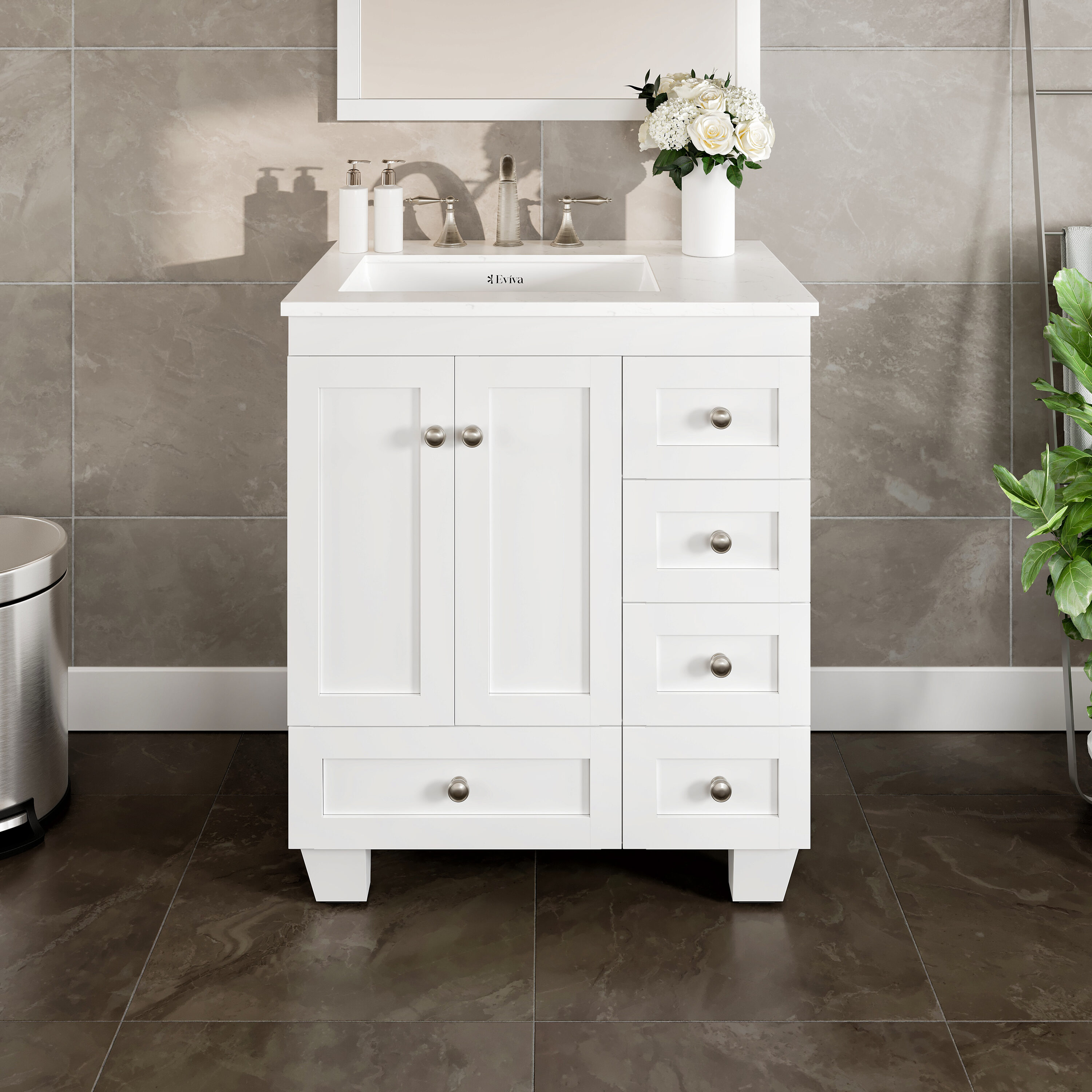 Eviva Acclaim 28-in White Undermount Single Sink Bathroom Vanity with ...