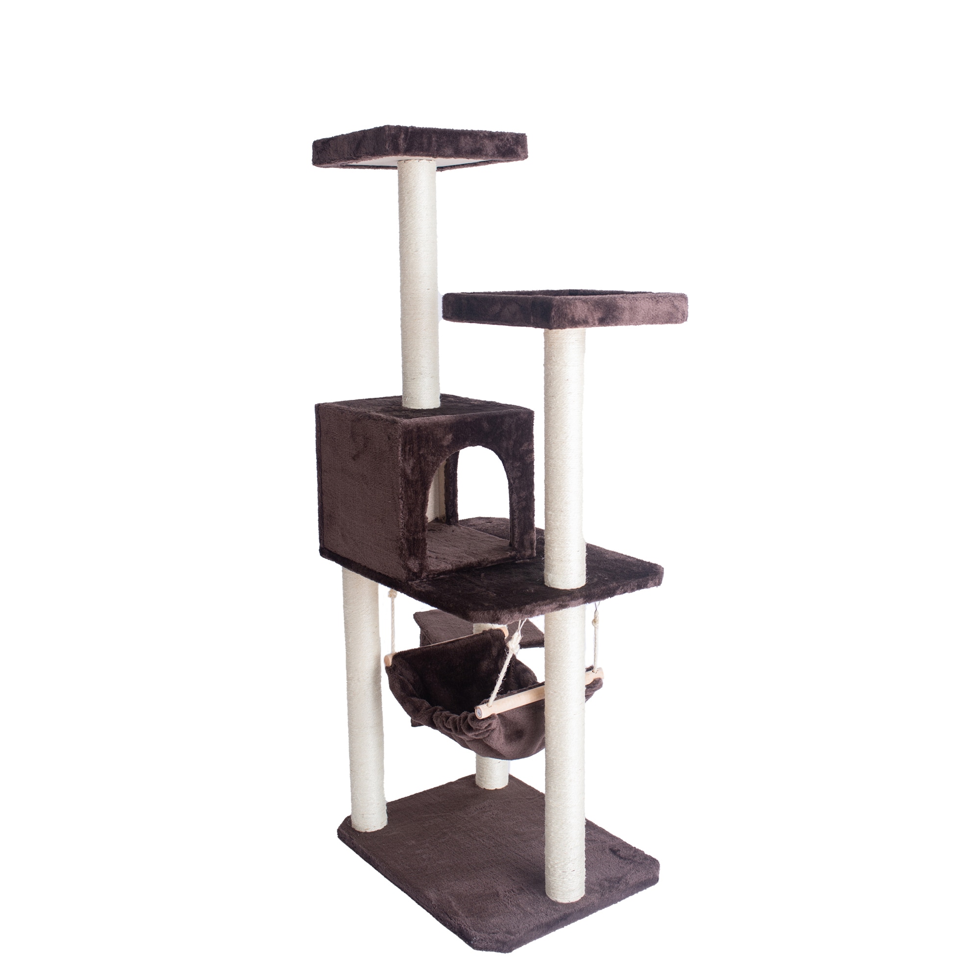 Beige Faux Fur and Sisal 48-Inch Cat Tree with Playhouse