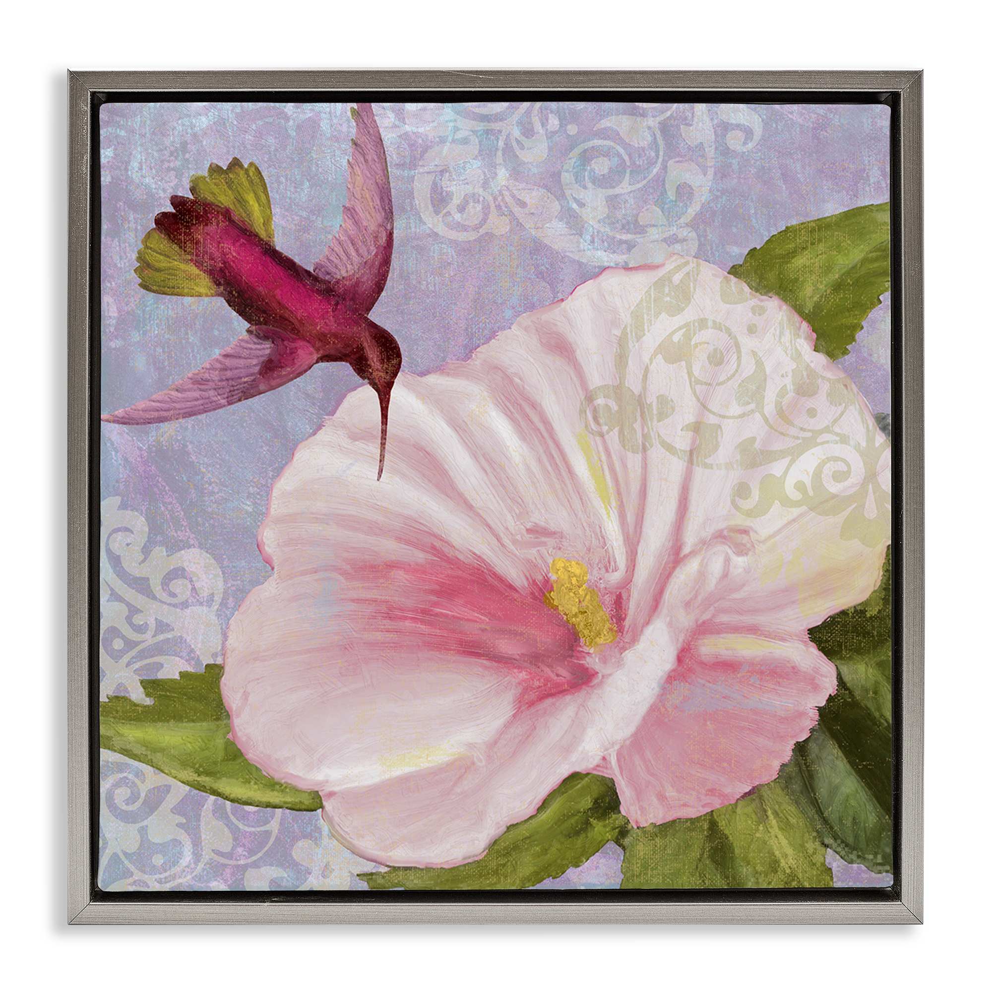 Stupell Industries BS-997-FFL-17X17 Hummingbird with White Flower Gray Framed Floater Canvas Wall Art By Sasha 18 x 18