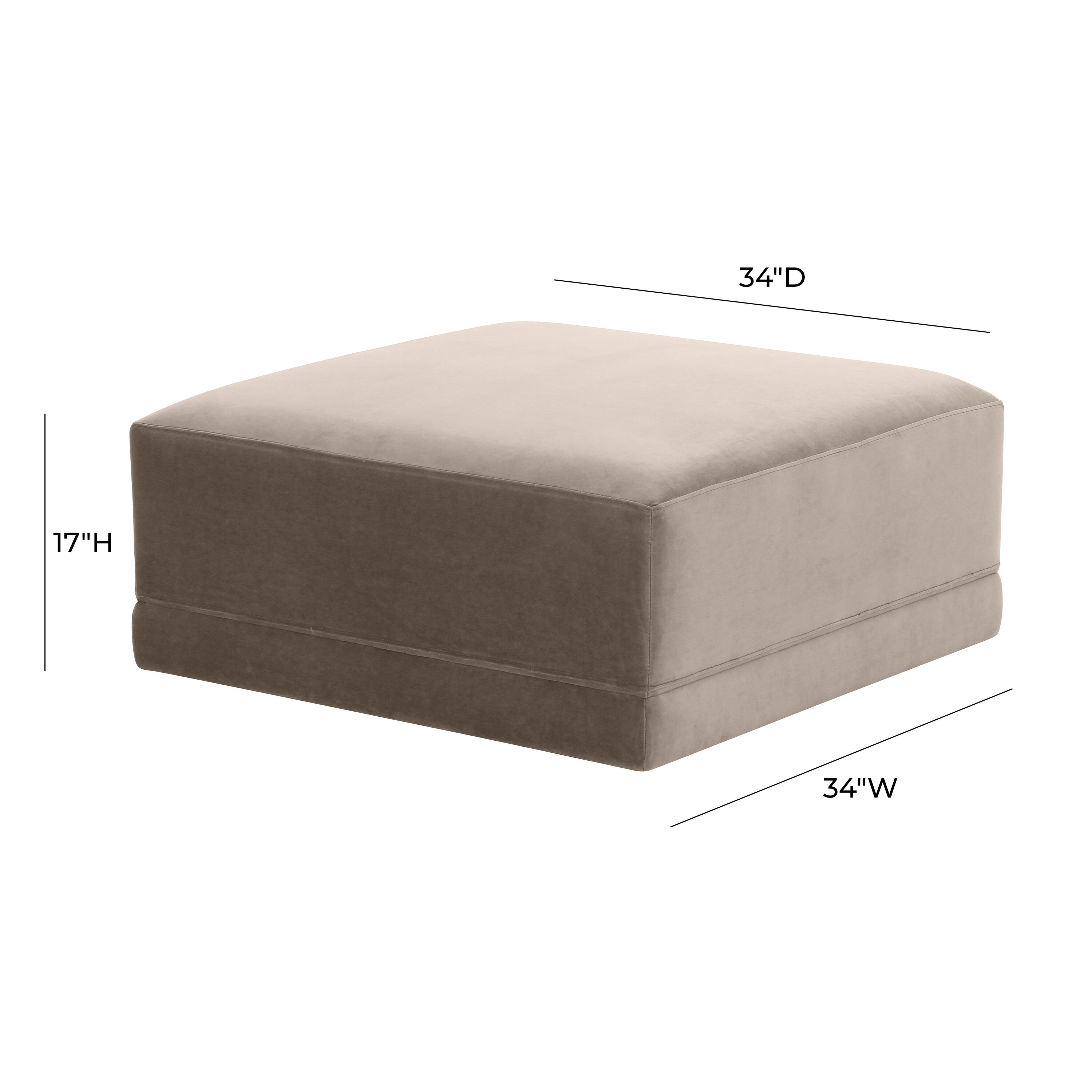 Willow Taupe Velvet Square Ottoman with Pine Frame