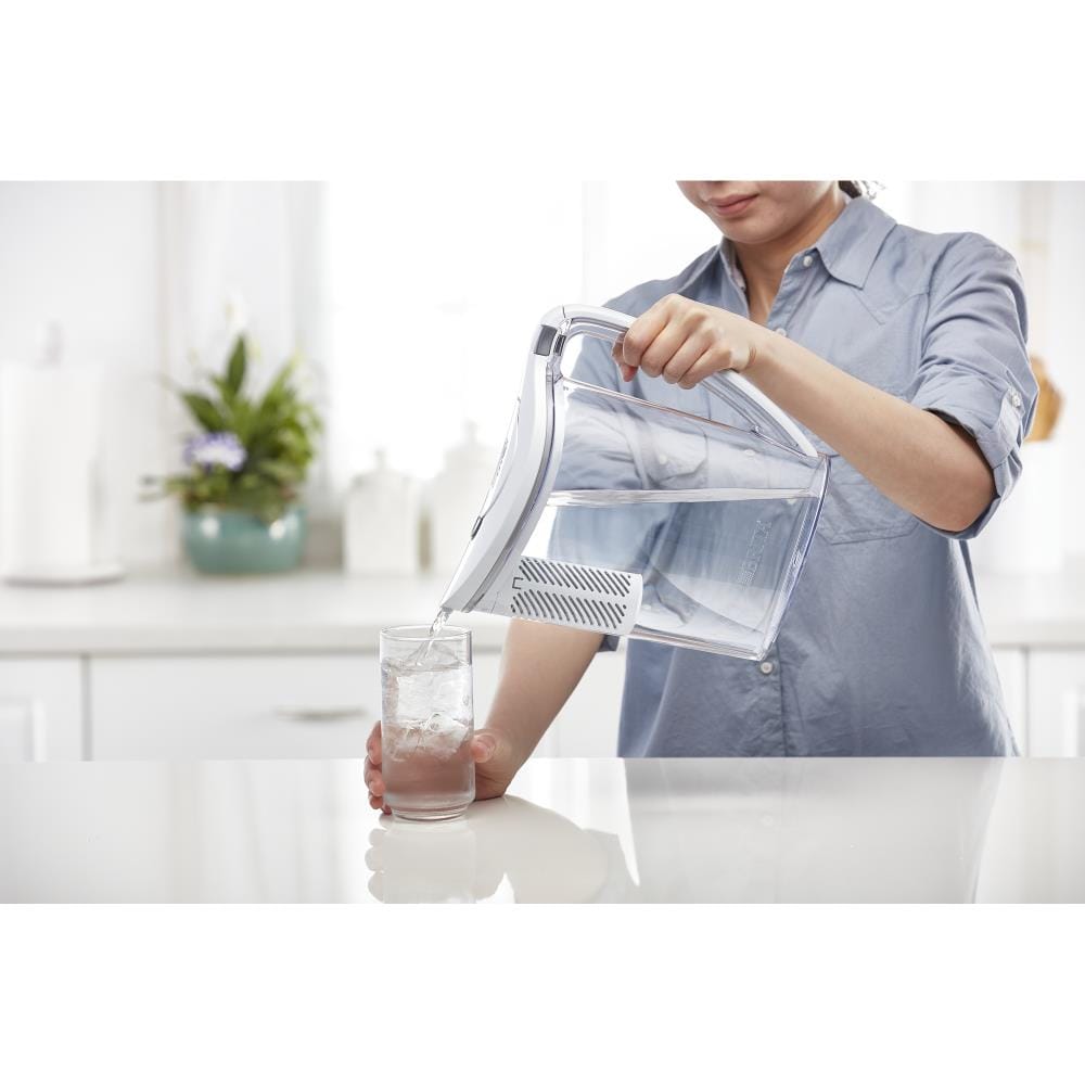 White BHG Water Filter Pitcher, 10 Cup, Brita Compatible, Wooden Handle,  Assembled Product Height Length Width: 1065 