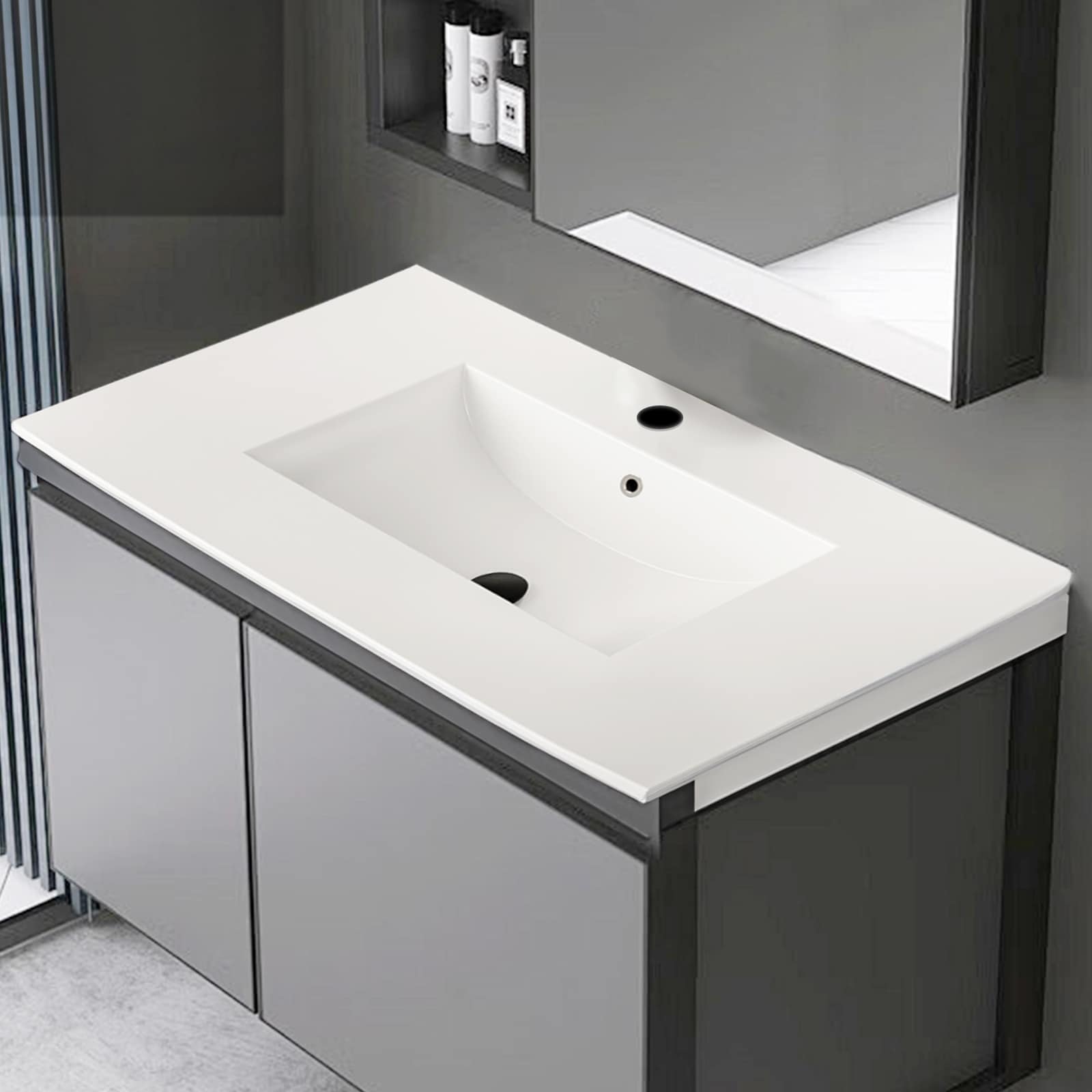Vanityfus 36 Inch White Ceramic Bathroom Vanity Top-Basin Only
