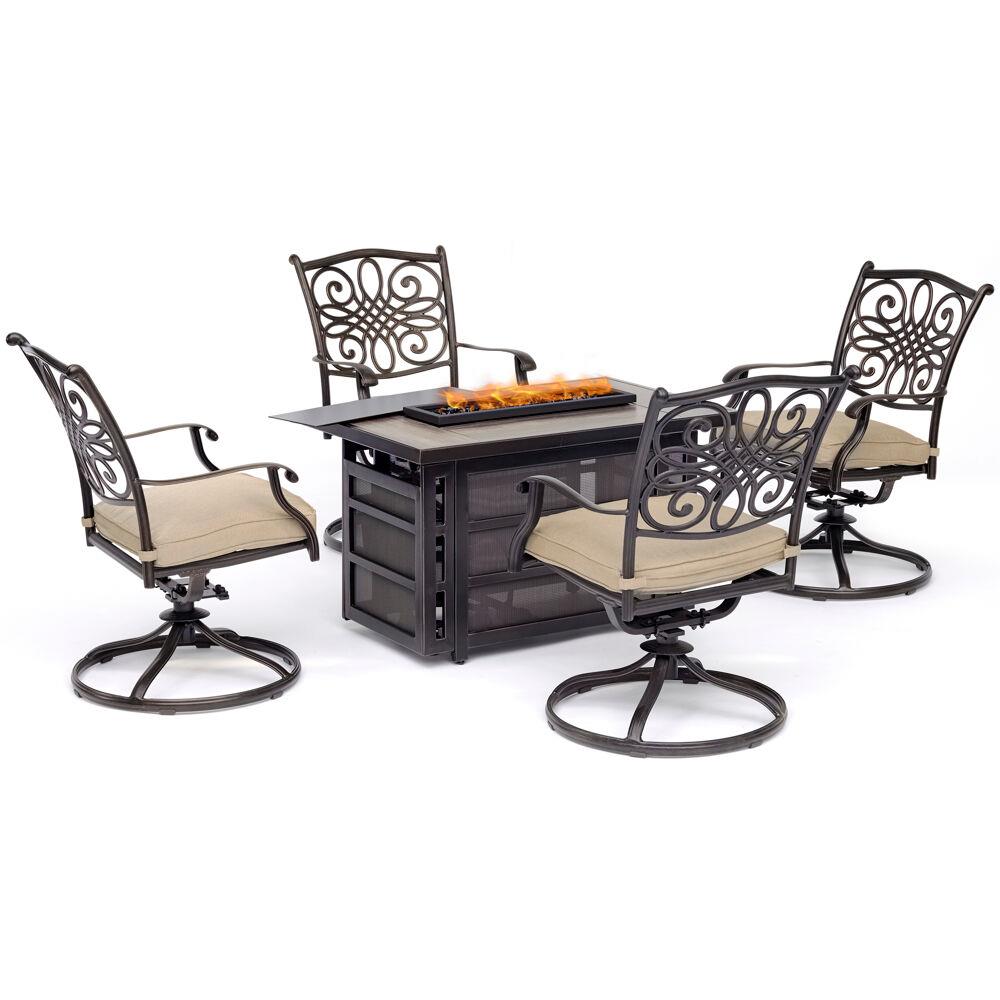 Hanover TRAD5PCRECSW4FP-TAN Traditions 5 -Piece Patio Conversation Set with Tan Cushions