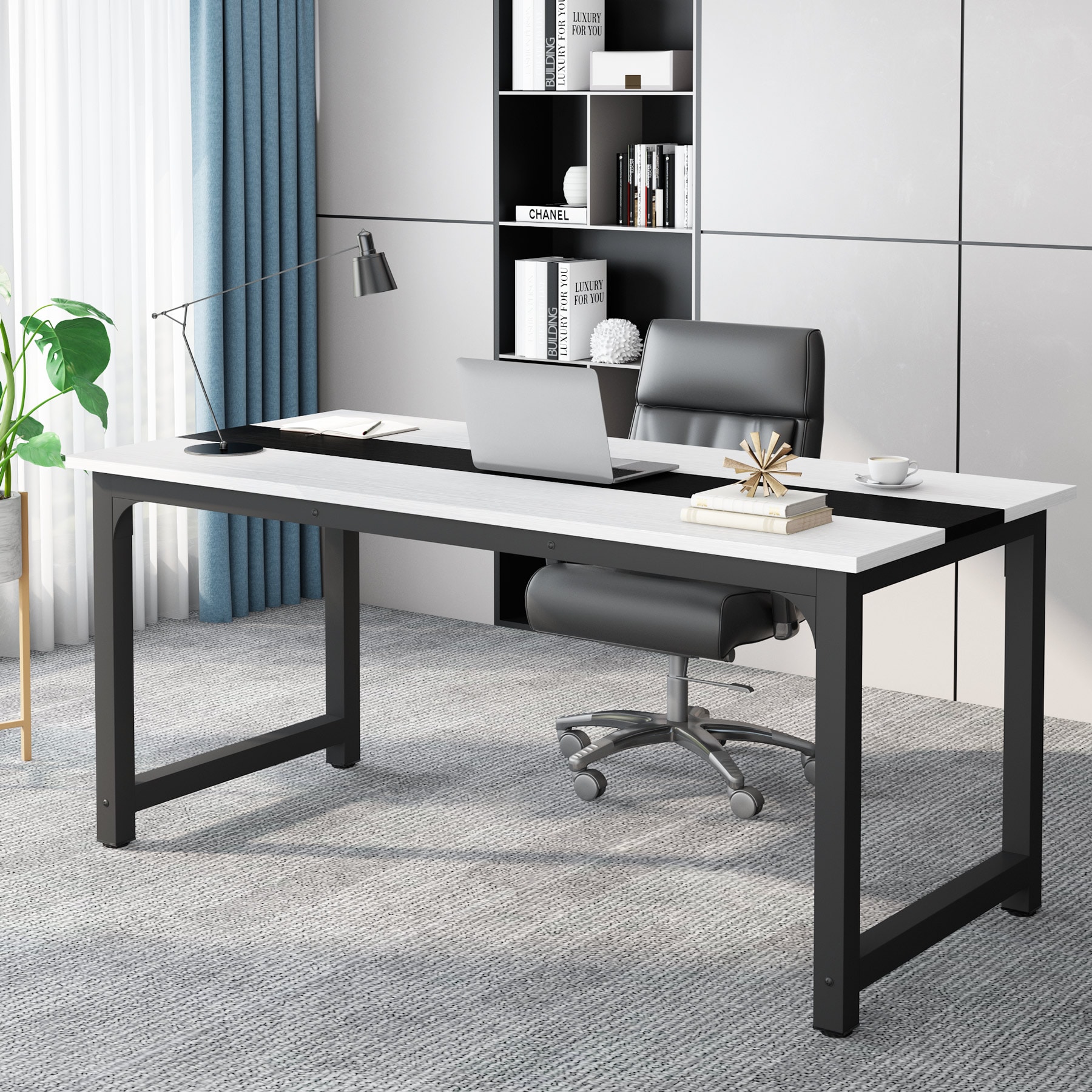 Fnova LWTJ-U0106 Office Conference Table Black 2 -Person Conference table ( 55.11-in W x 29.13-in H )