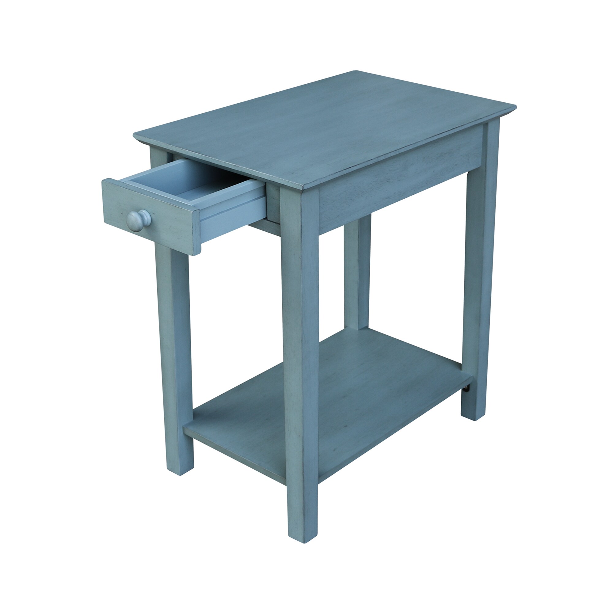 Ocean Blue Traditional Elegant Solid Parawood End Table with Storage