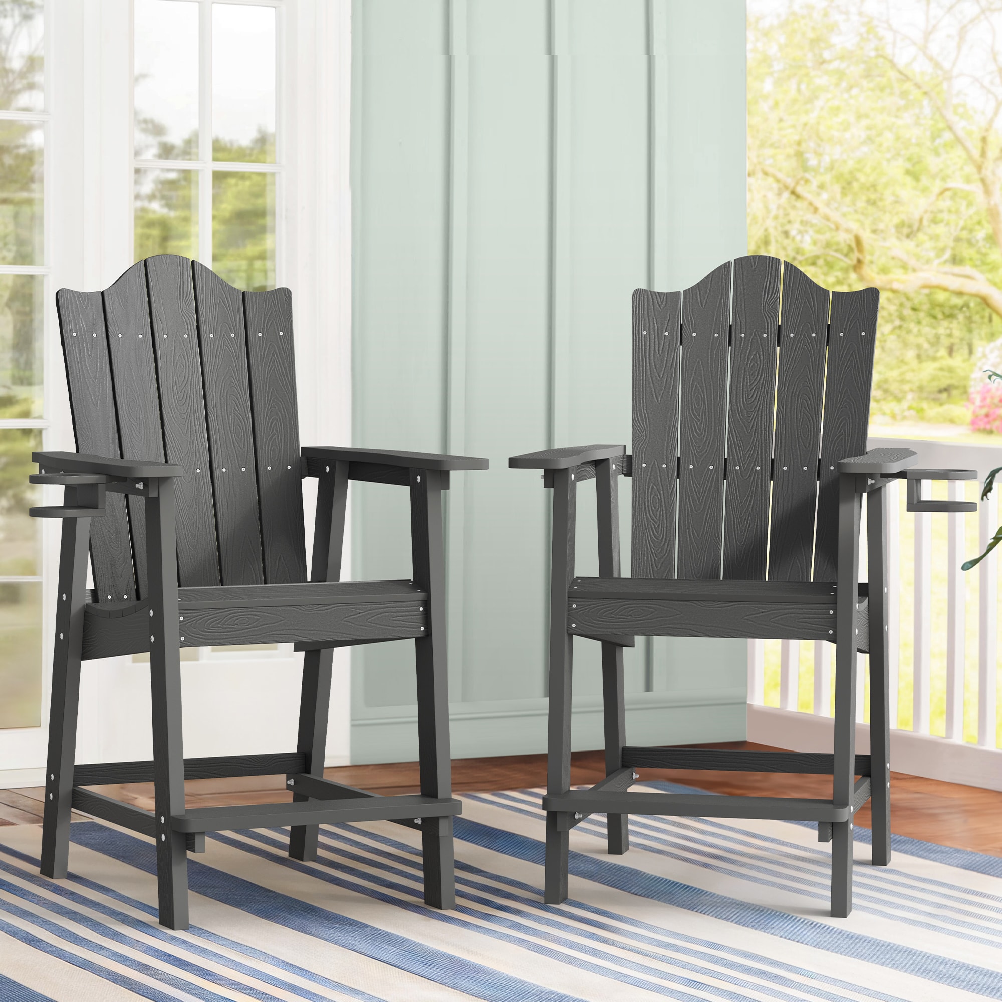 LUE BONA 2LB23PC0010-300LS Set of 2 Dark Gray HDPE Frame Spring motion Adirondack Chair with Slat Seat