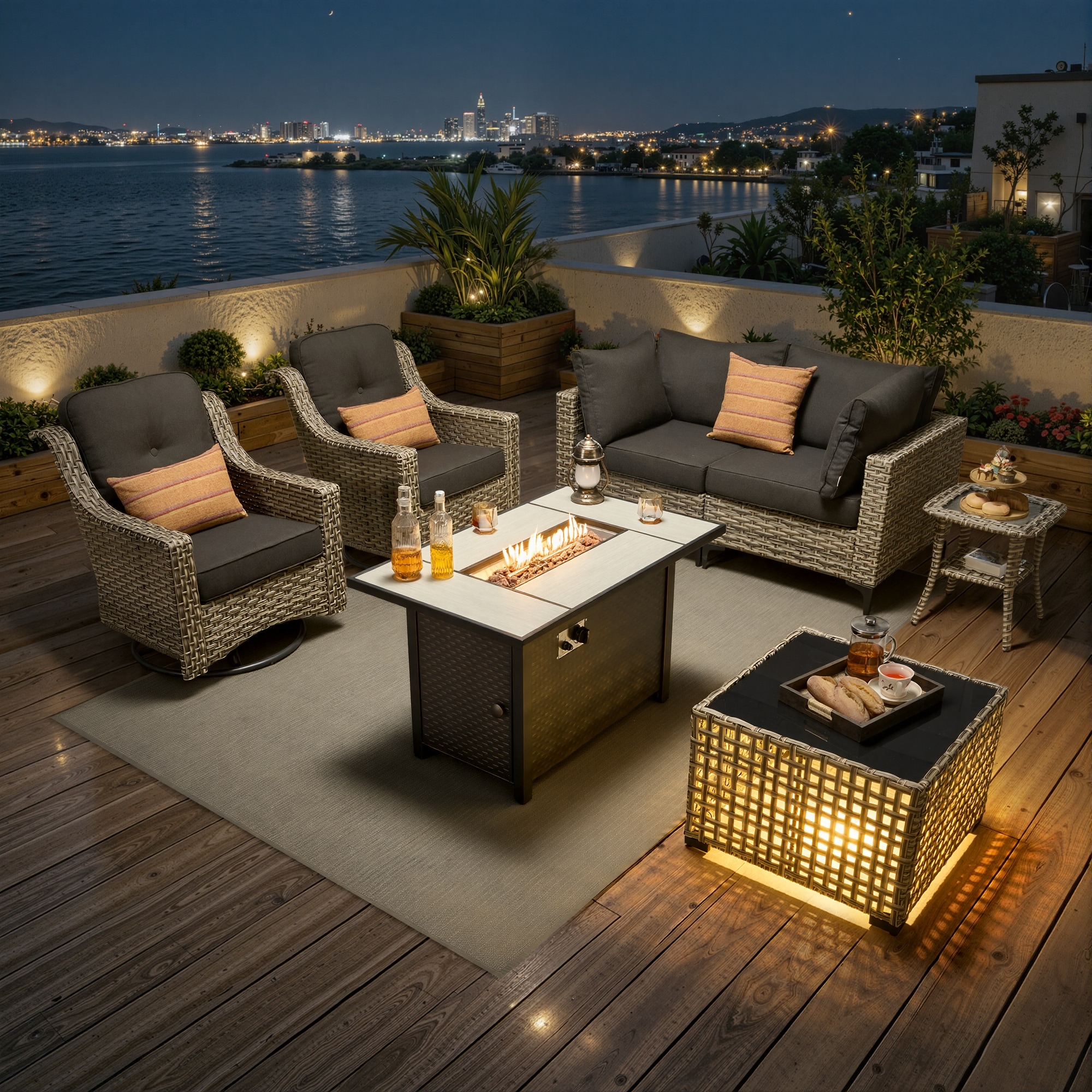 ALTRIGUS 7 -Piece Wicker Patio Conversation Set with Black Cushions Included