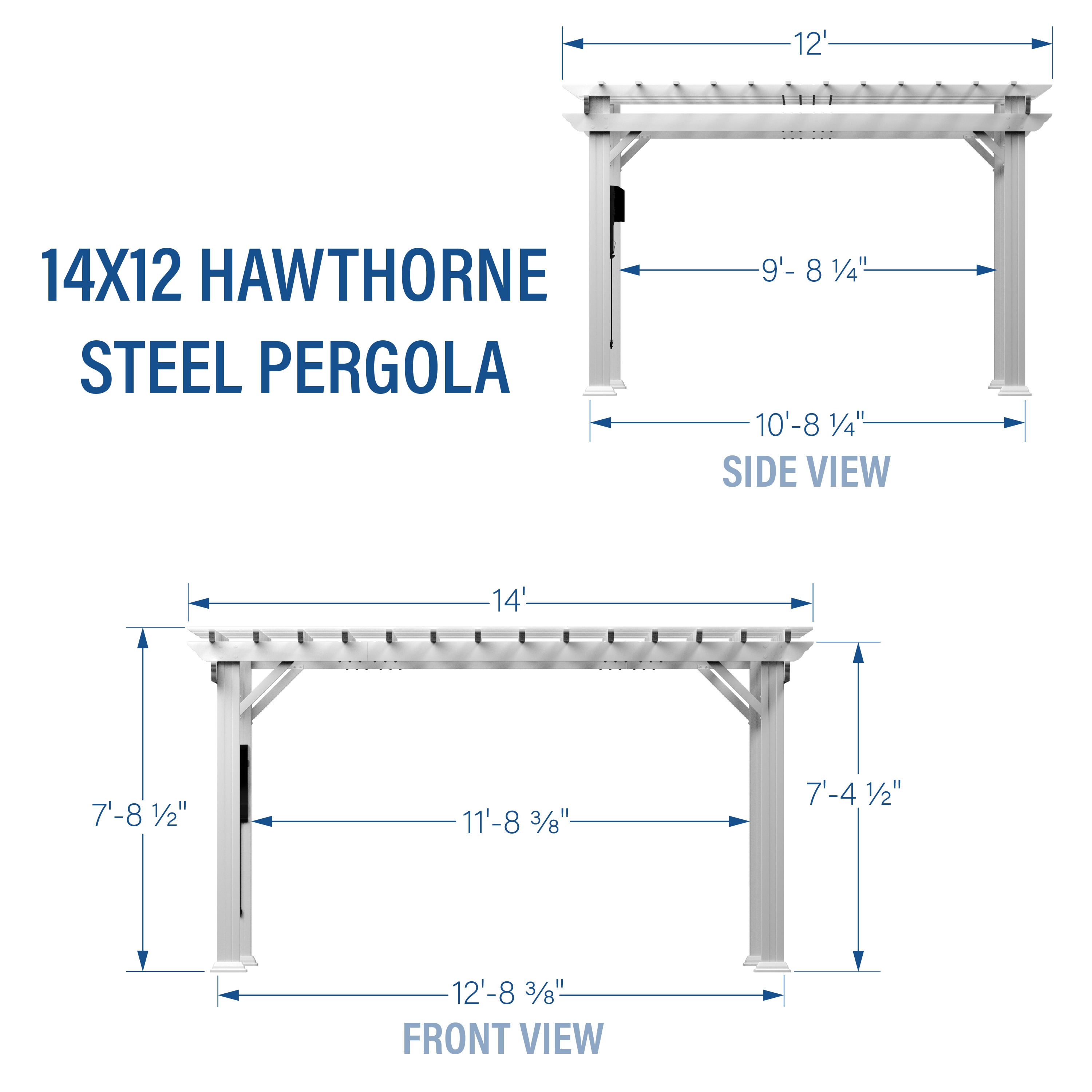 Hawthorne 14x12 White Galvanized Steel Pergola with Canopy