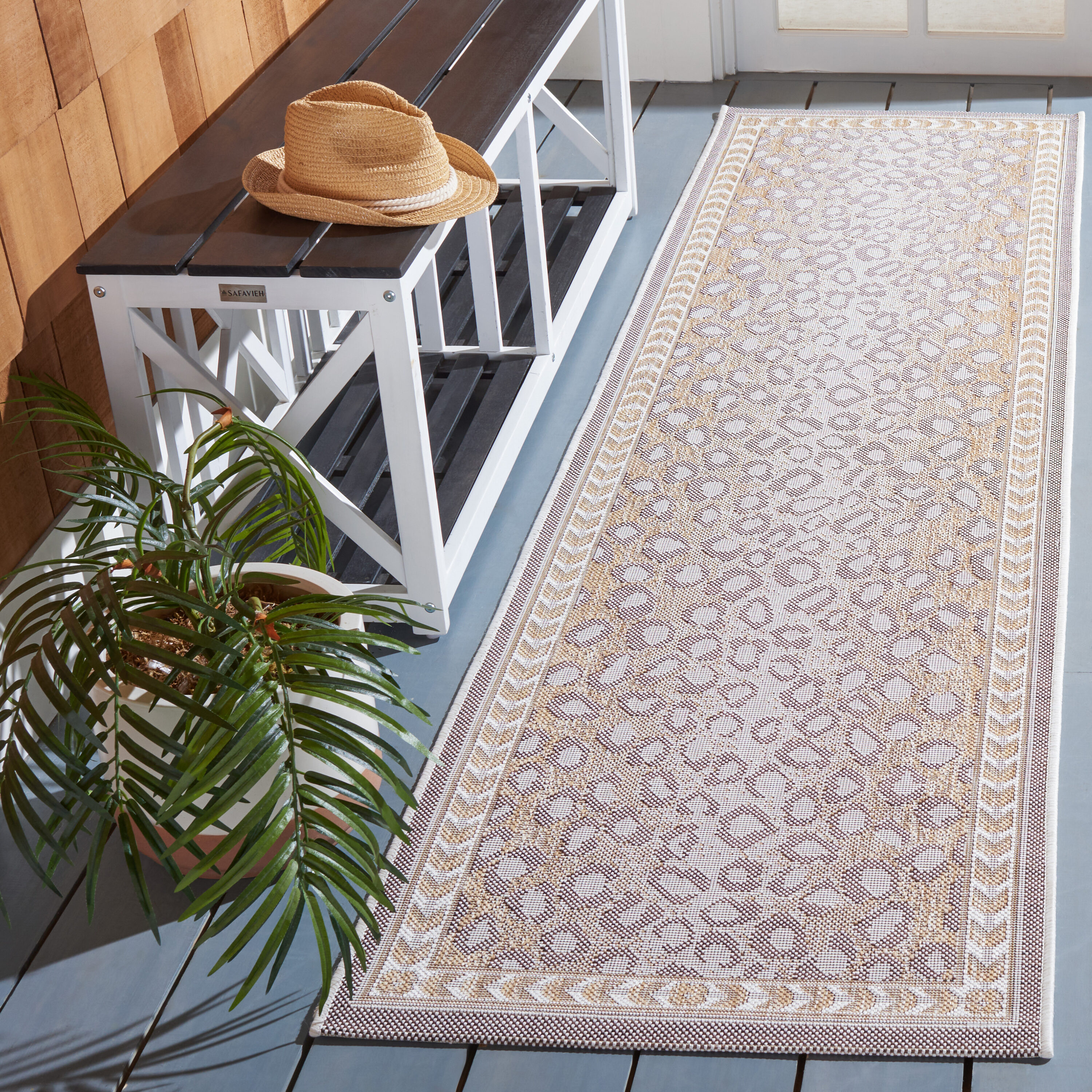 Safavieh CY6100-53012-28 Courtyard 2 x 8 (ft) Loomed Synthetic Beige/Gold Rectangular Indoor/Outdoor Animal print Runner rug