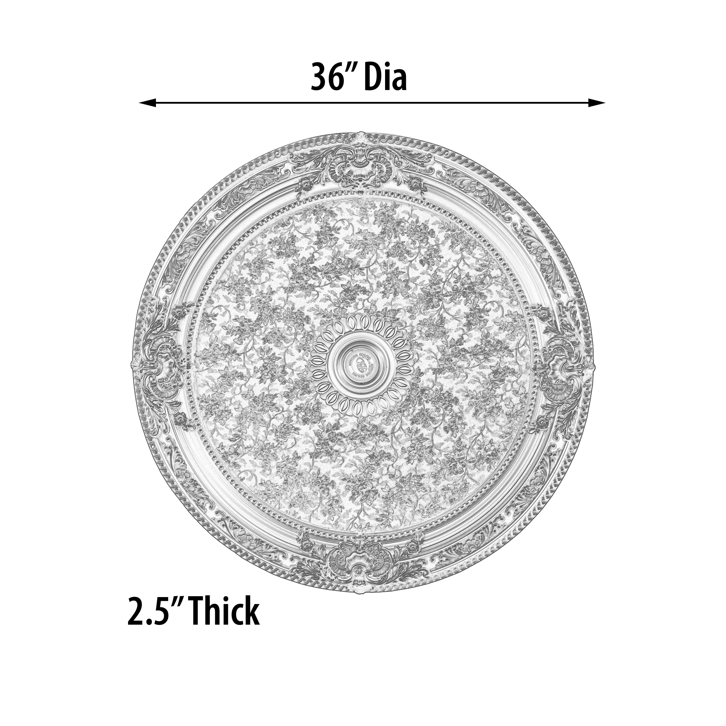 Antique Silver Round Chandelier Ceiling Medallion with Floral Design, 36 Inches