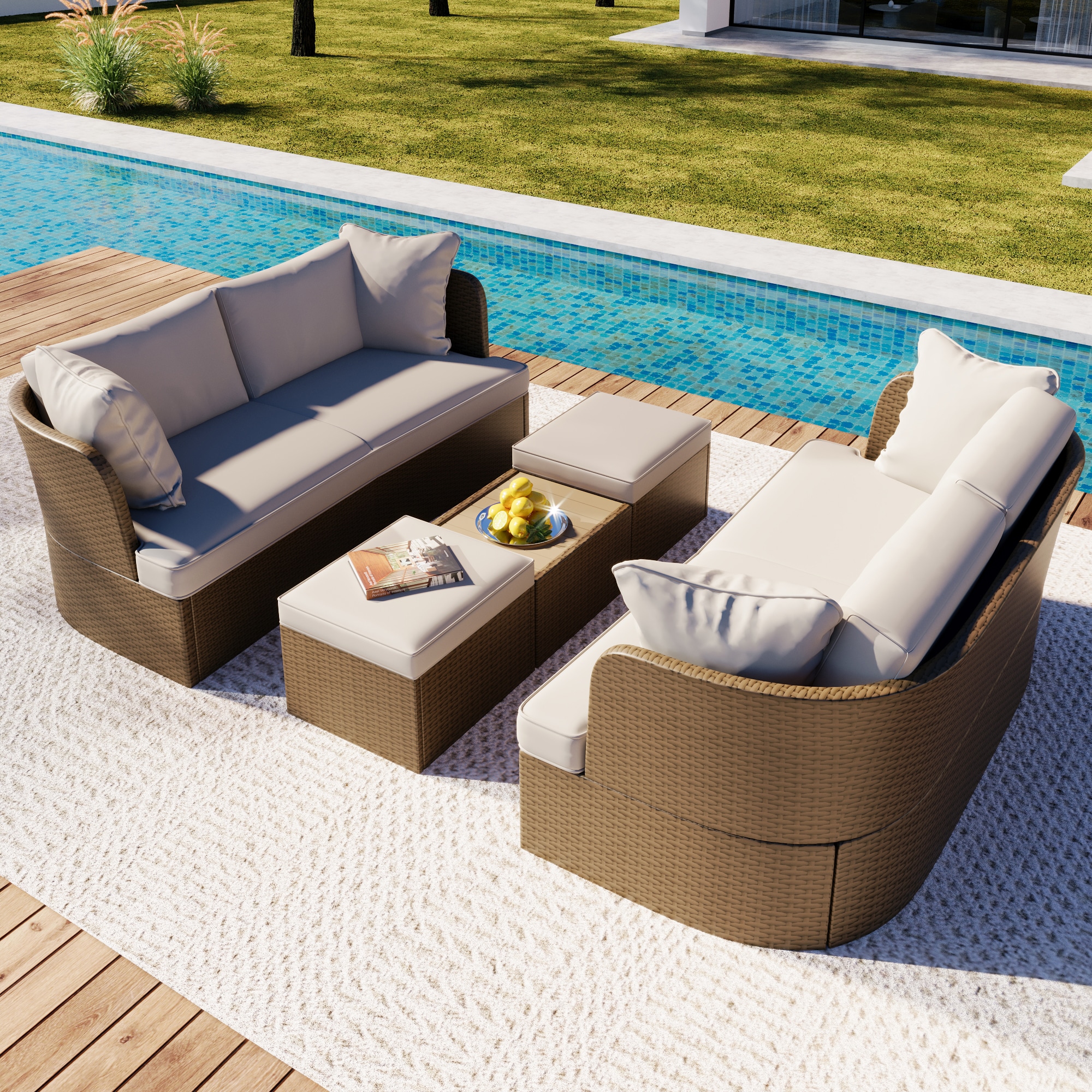 ModernLuxe L-WY000399AAA 5 -Piece Wicker Patio Conversation Set with Off-white Cushions
