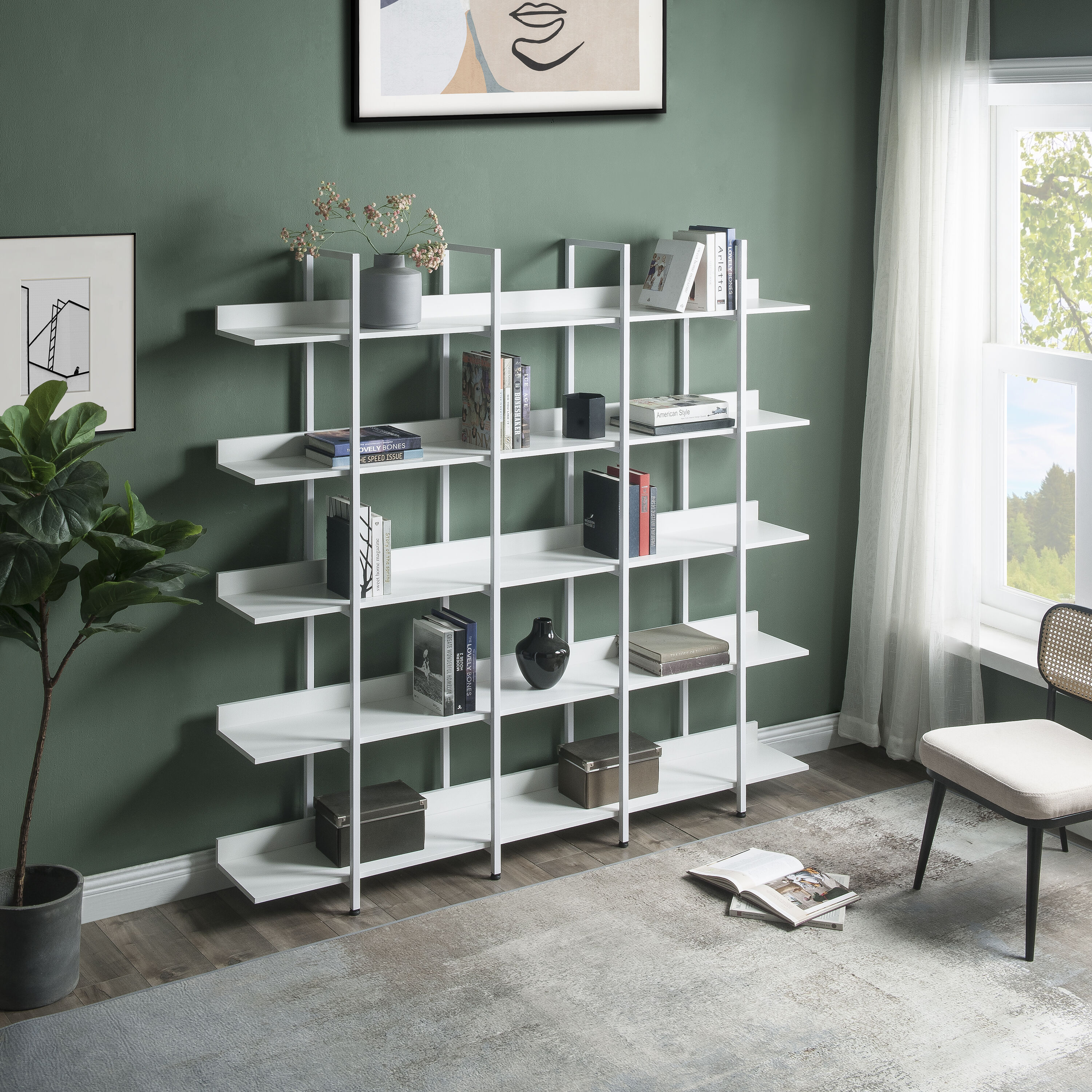 LUXEYARD 5 Tier Bookcase Home Office Open Bookshelf Vintage Industrial ...