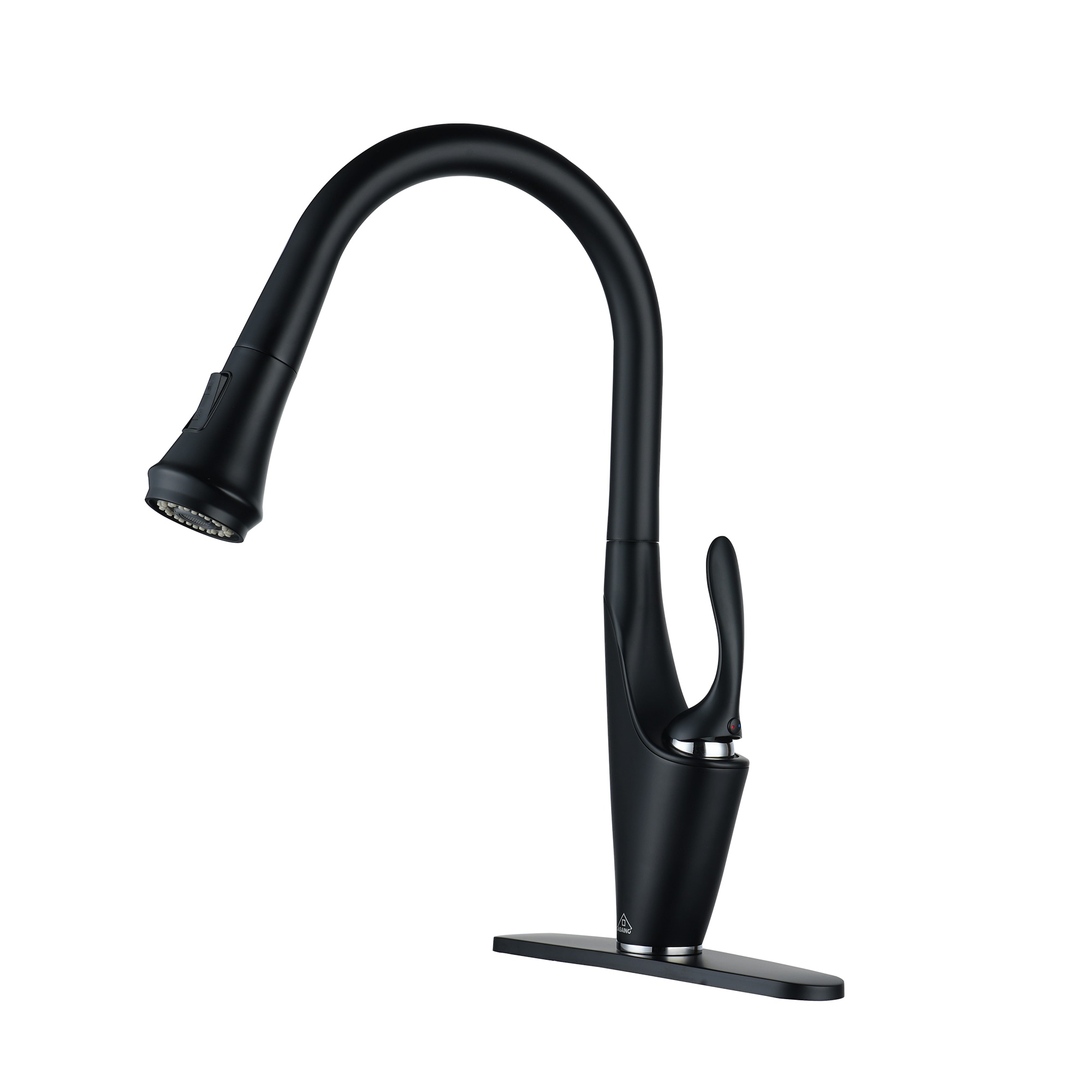 Clihome DG-KF01MB Matte Black Single Handle Deck-mount Pull-down Kitchen Faucet with Sprayer ( Deck Plate Included )