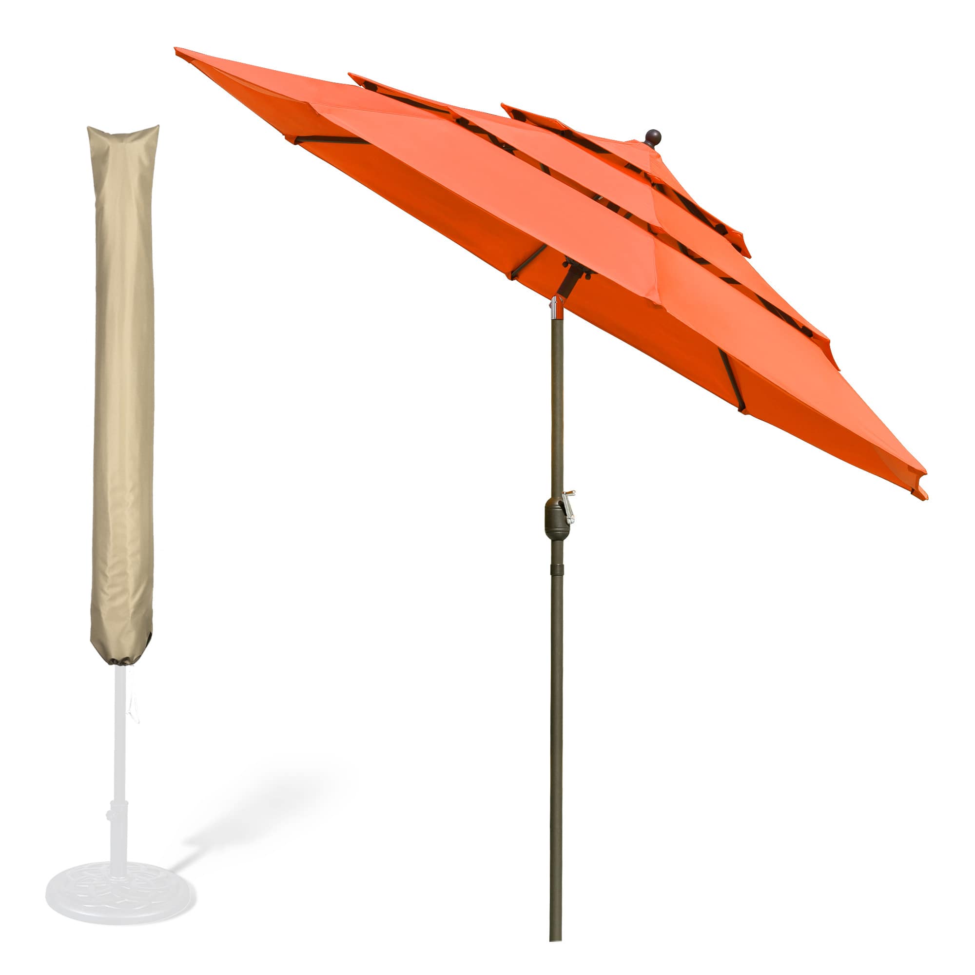 Yescom 07UMBSET012-10FT-LO 10 Ft 3 Tier Patio Umbrella with Protective Cover Crank Push to Tilt Hotel