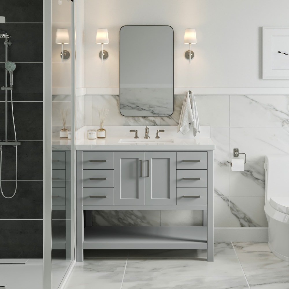 ARIEL S043SWQRVOGRY Magnolia 43-in Grey Undermount Single sink Bathroom Vanity with Pure White Quartz Quartz Top