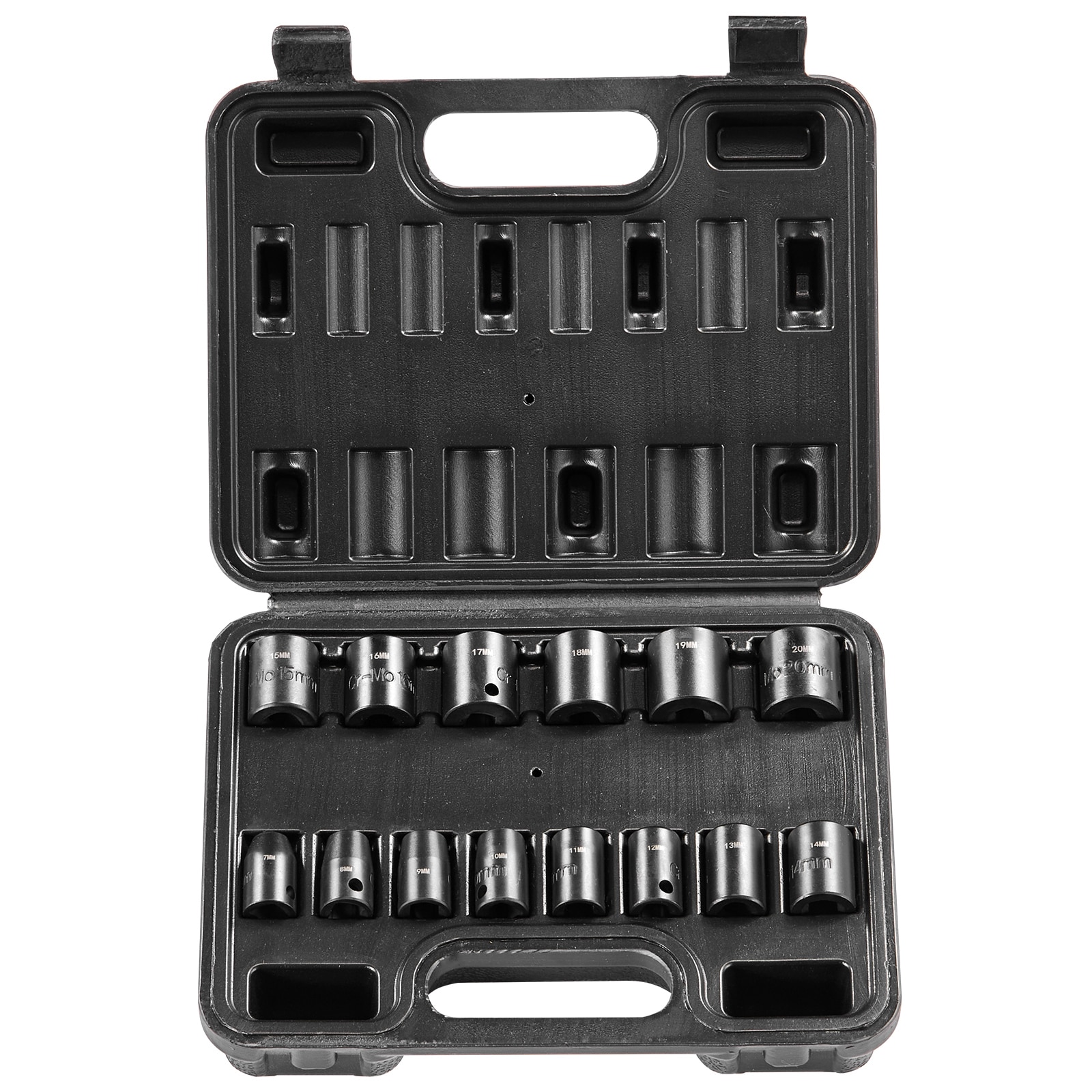 VEVOR 3/8-IN Drive Impact Socket Set 14 Piece Shallow Socket Set Metric 7-20mm 6 Point Cr-Mo Alloy Steel for Auto Repair Easy-to-Read Size Markings Rugged Construction Includes Storage Case #SCCJTTZJ1CRM06169V0