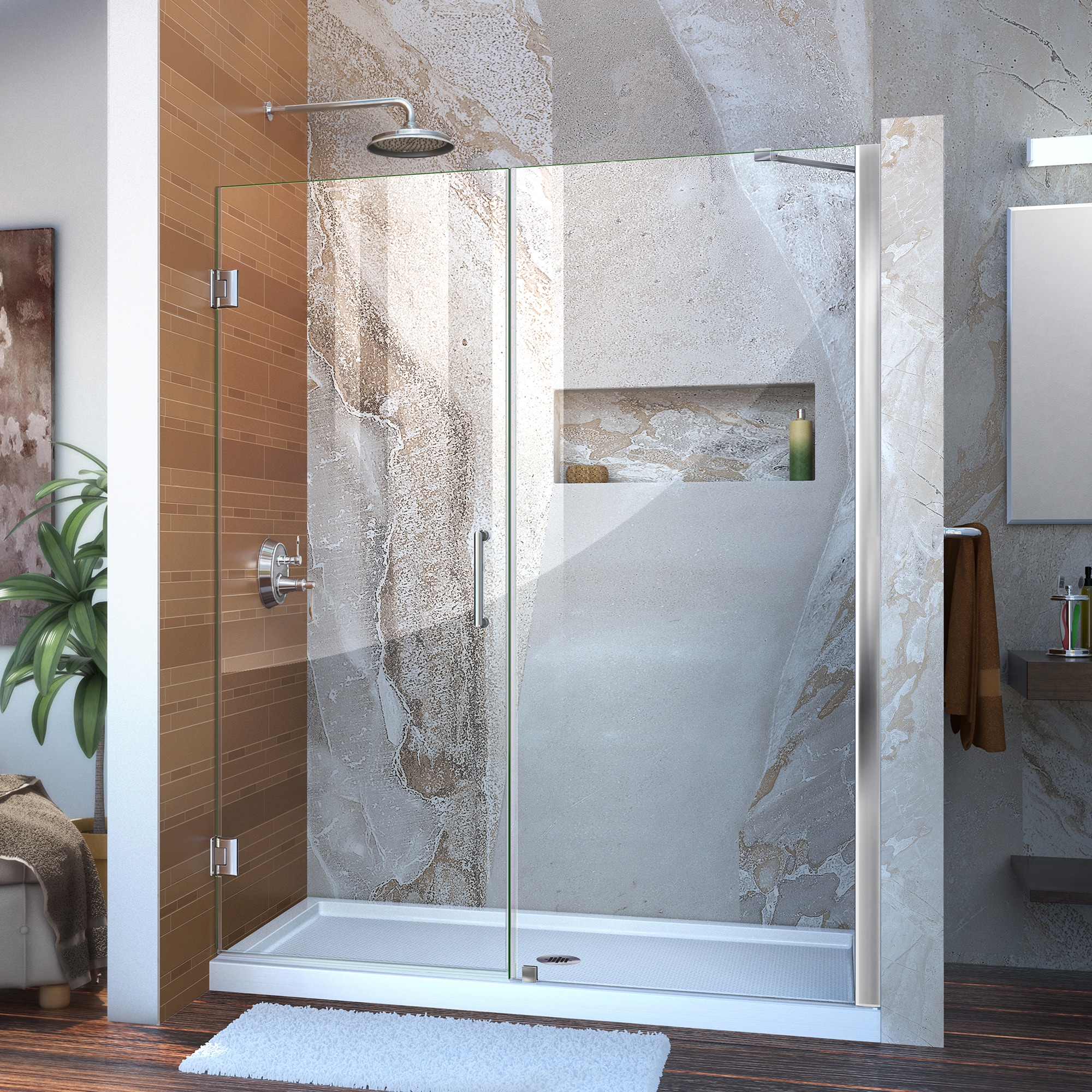 SUNNY SHOWER 34 in. X 34 in. X 72 in. Corner Shower Enclosure 1/4 in. Clear  Glass Semi-Frameless Sliding Shower Doors Chrome Finish Corner Shower