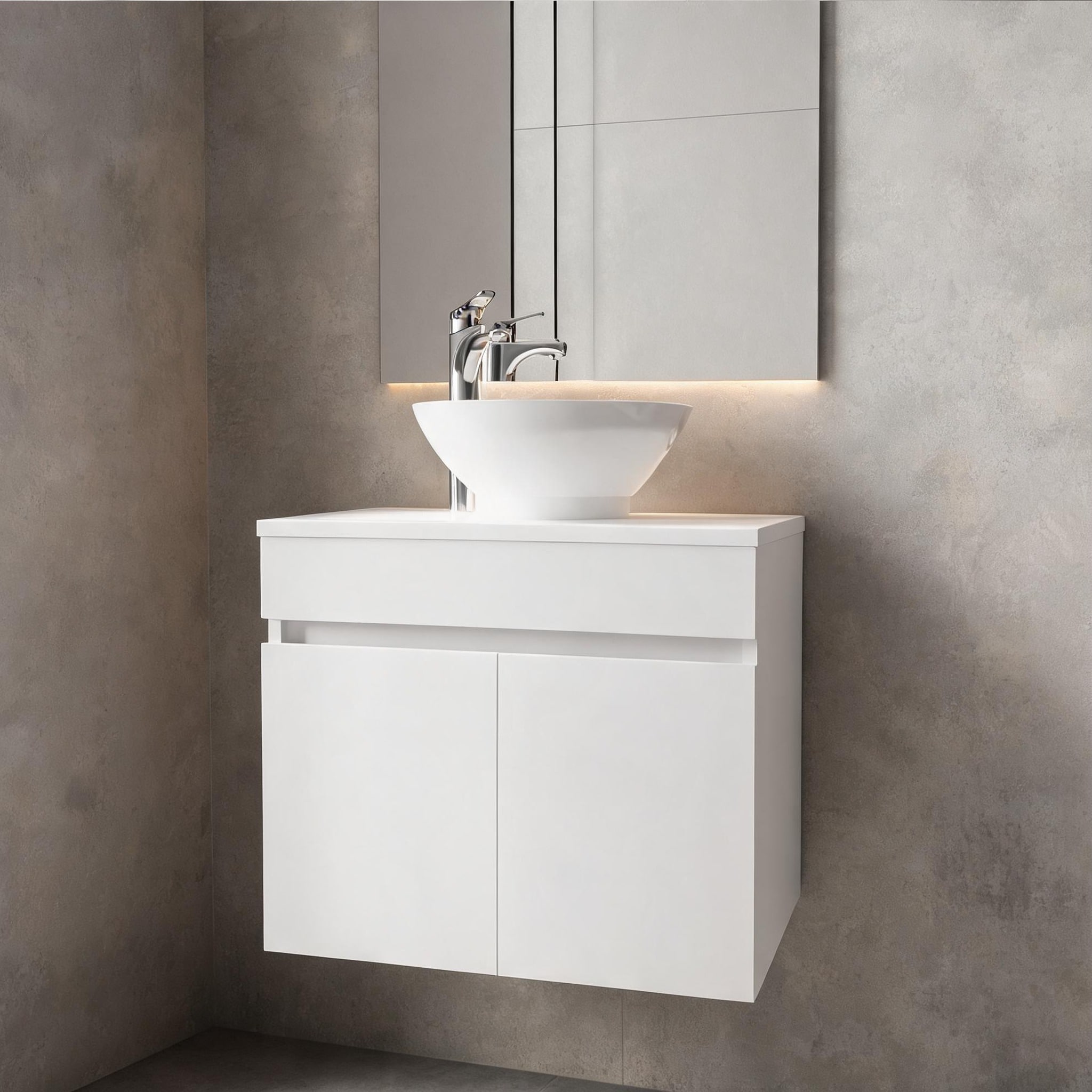 chillscreamni - Clean White Wall-Mounted Vanity with Integrated Sink Engineered Wood Modern Float...