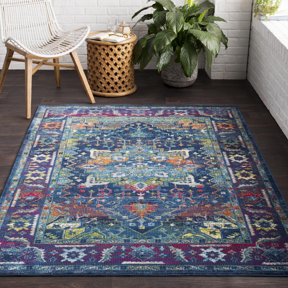 Surya Aura Silk 8 X 10 (ft) Blue Indoor Medallion Oriental Area Rug At ...