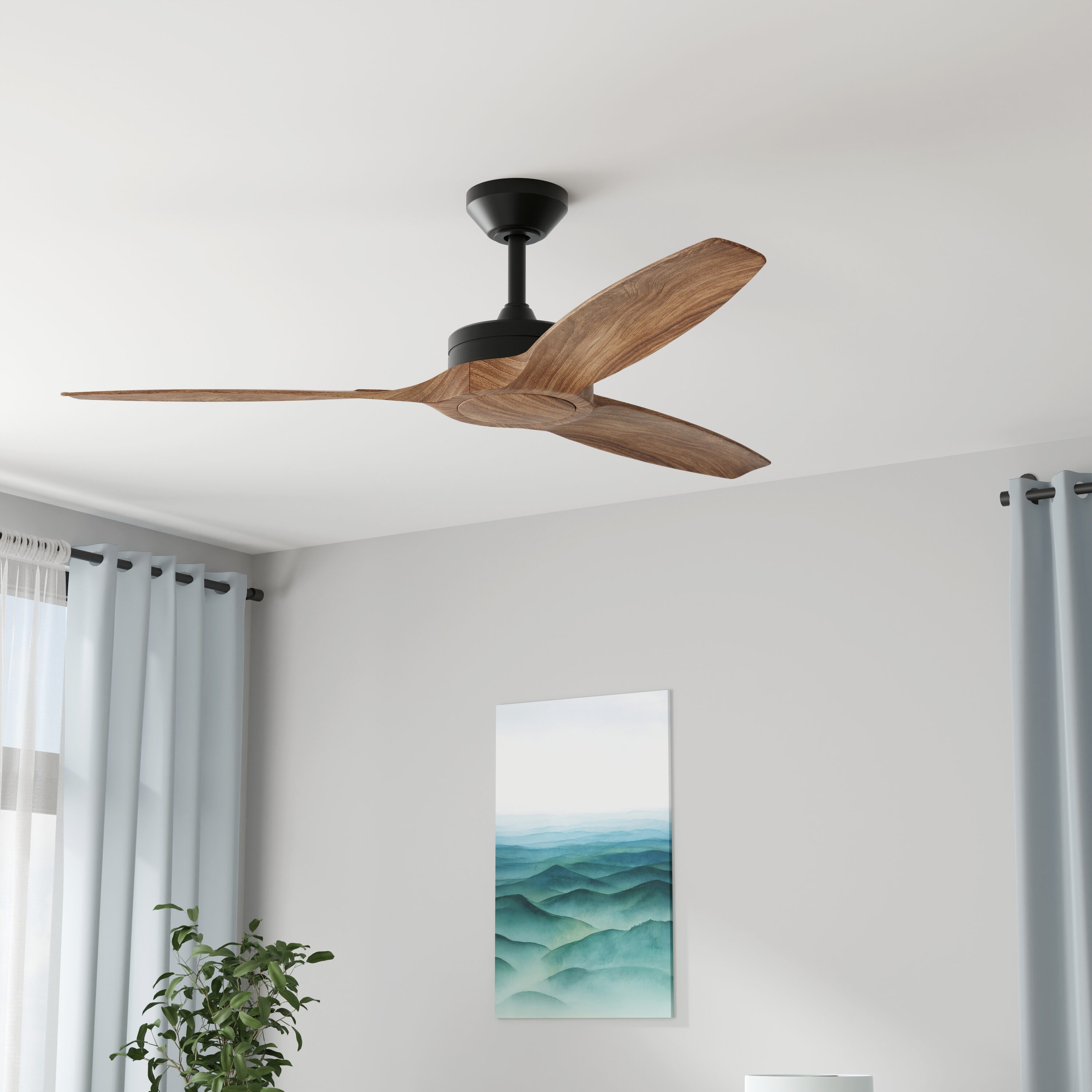 Harbor Breeze BAY52MBKB3R Baylon 52-in Outdoor Matte Black with Walnut Blades Ceiling Fan Without Light - Remote Included ( 3 -Blade )