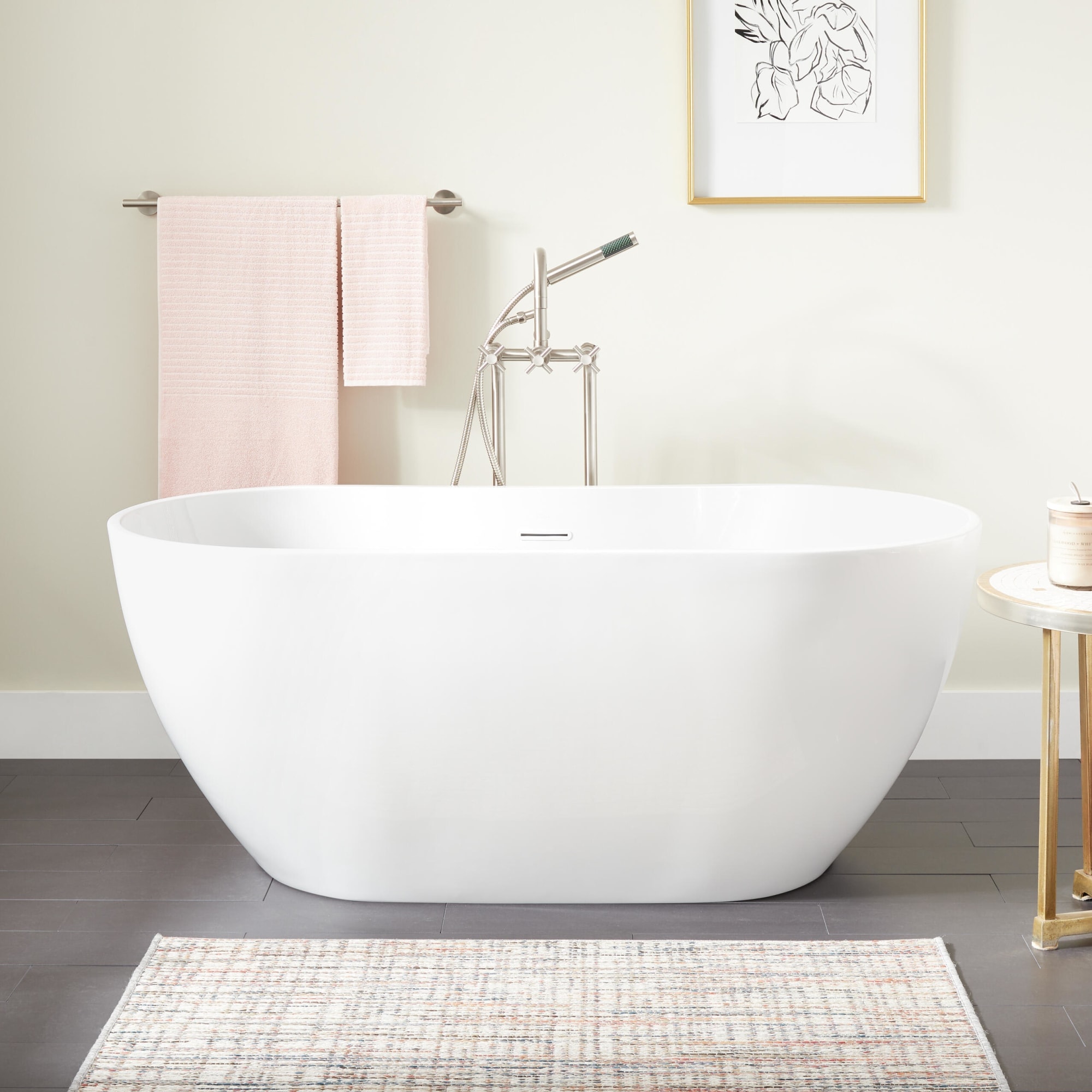 Signature Hardware 450575 Hibiscus 29.5-in x 59-in White Acrylic Oval Freestanding Soaking bathtub with Drain ( Center Drain )