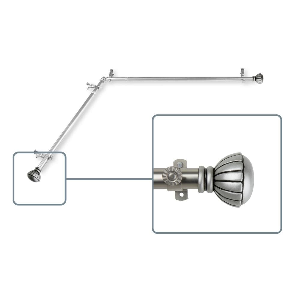 Hart & Harlow L4805-665CR Melony 13/16-in 66-in to 120-in Satin nickel Steel Corner curtain rod with Finials
