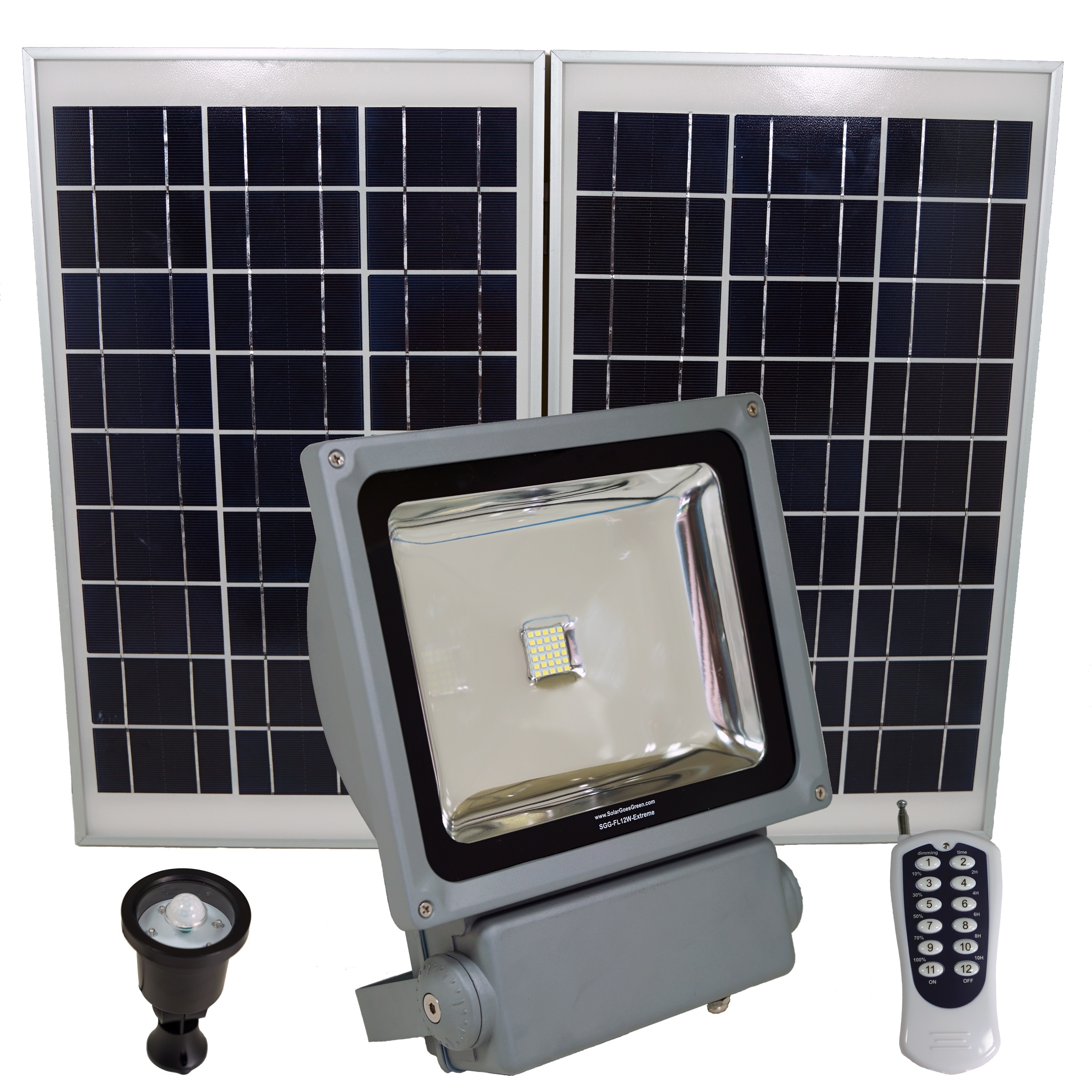Extreme 1320-Lumen 350-Watt Gray Low Voltage Solar LED Flood Light Motion Sensor | - Solar Goes Green SGG-FL12W-EXTREME