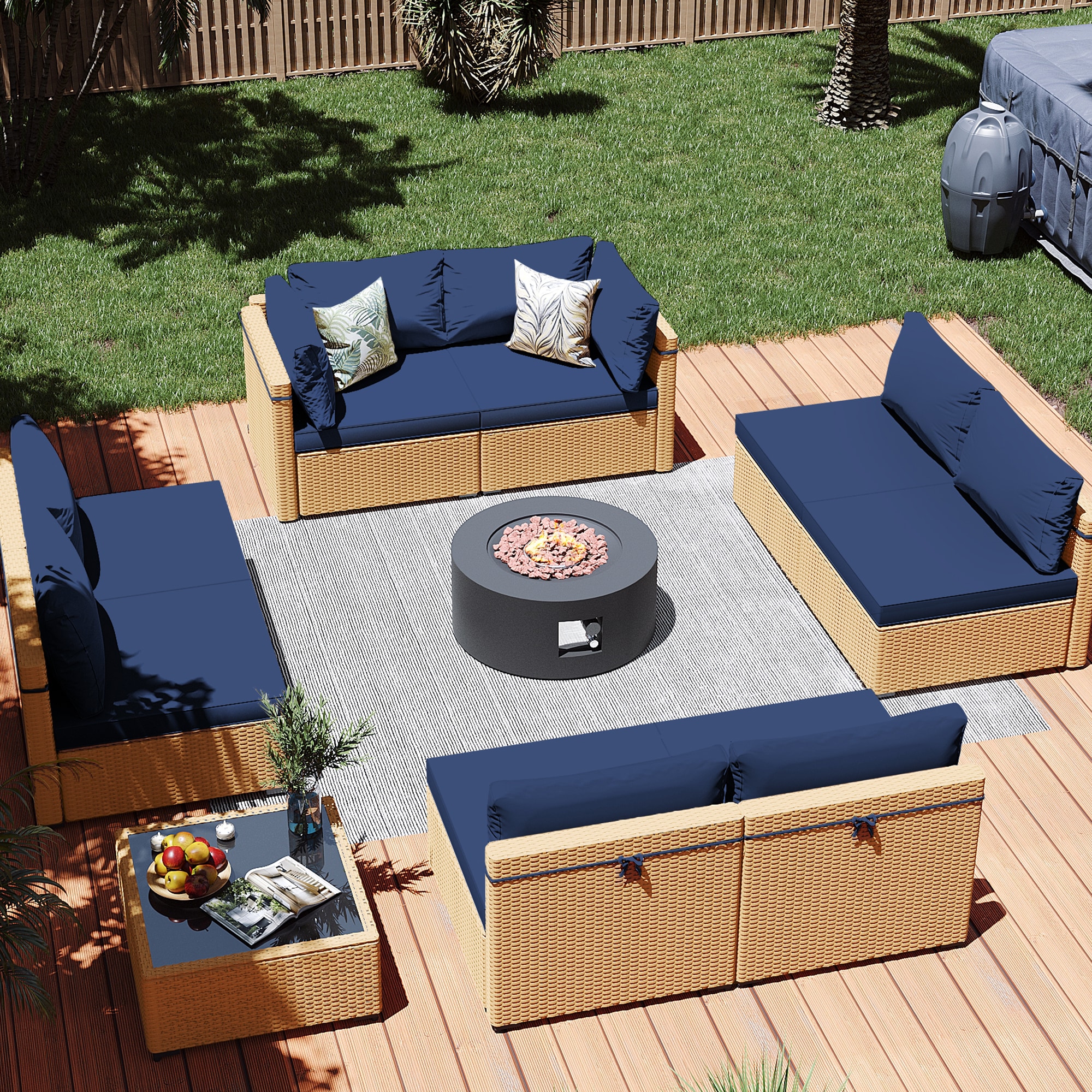Patio Watcher LS-RT9-Y28TPDK-Y2 10 -Piece Rattan Patio Conversation Set with Blue Cushions