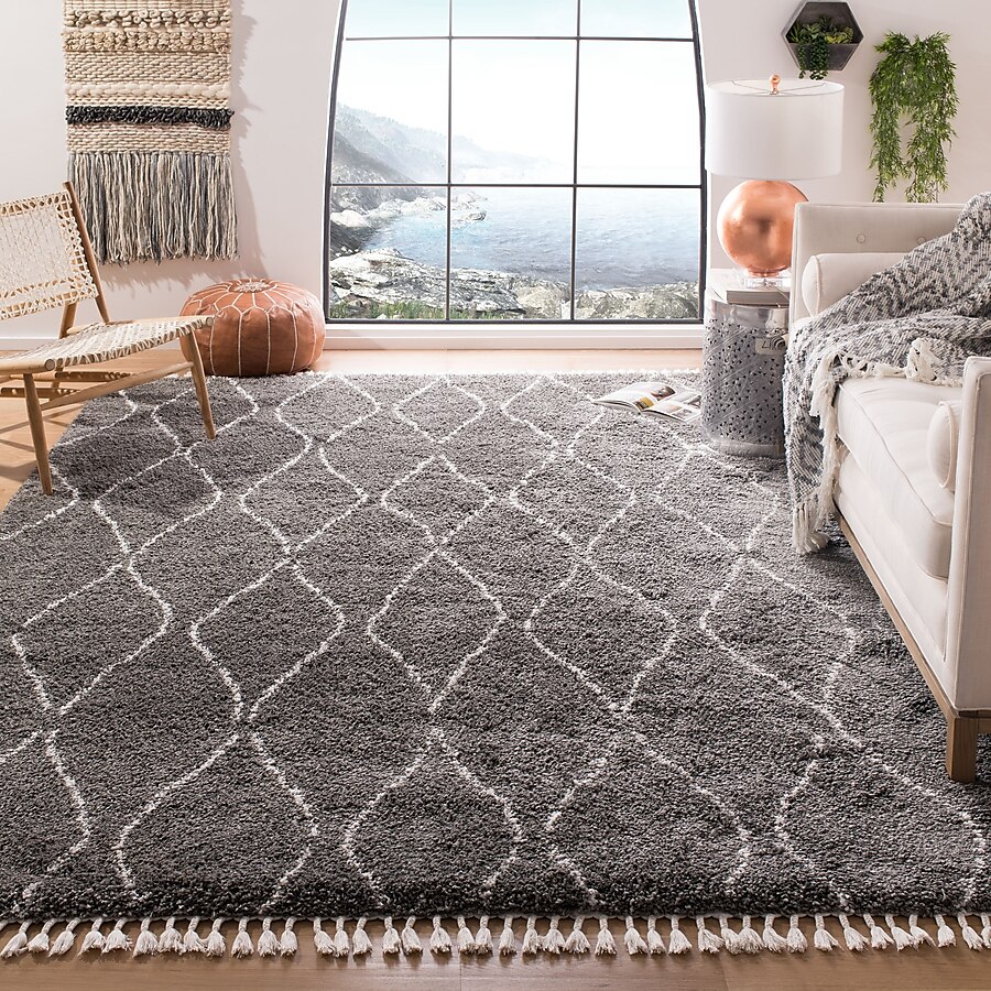 Safavieh Moroccan Fringe Shag Abasan 4 x 6 Gray/Ivory Indoor Trellis Moroccan Area Rug Safavieh Moroccan Fringe Shag Abasan 4 x 6 Gray/Ivory Indoor Trellis Moroccan Area Rug